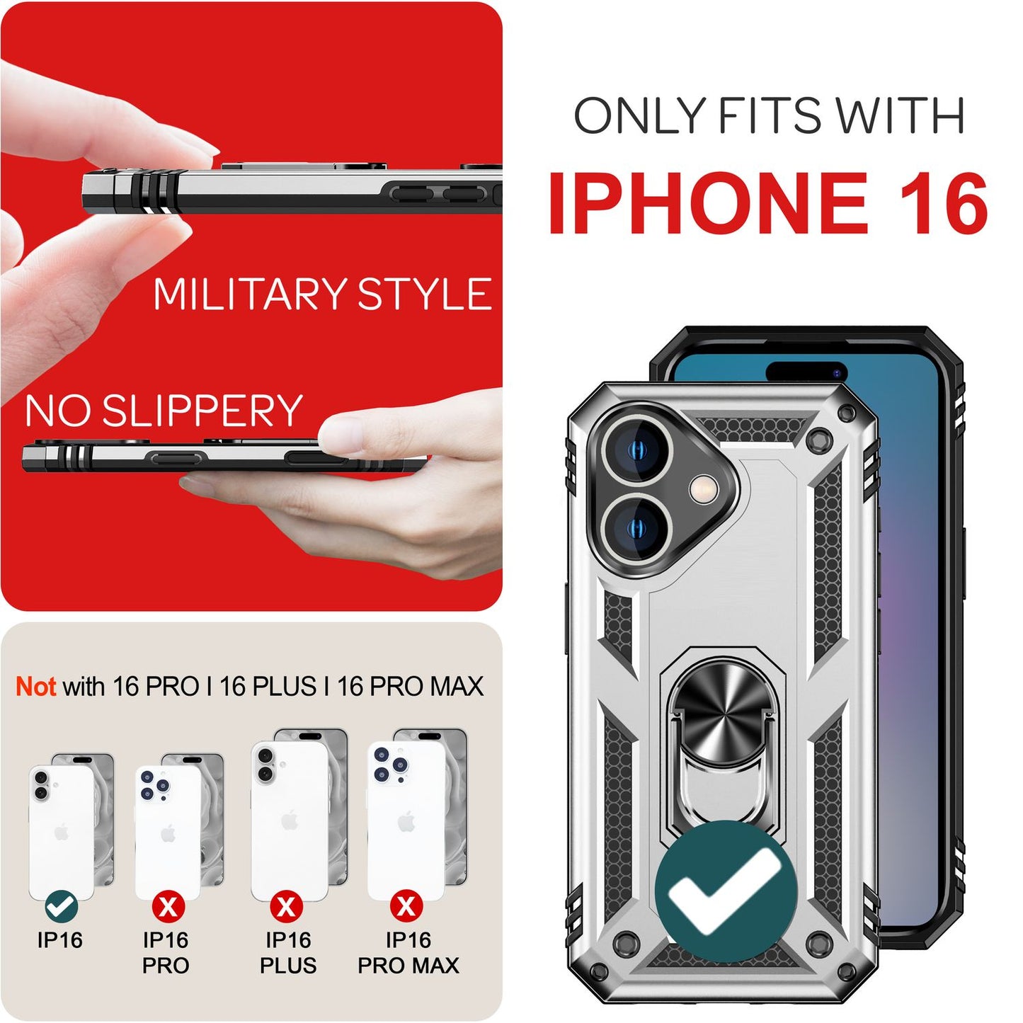 NALIA Military-Style Ringhülle für iPhone 16, Extrem Schutz Panzer Handyhülle, Hardcase Hülle mit 360° Ring