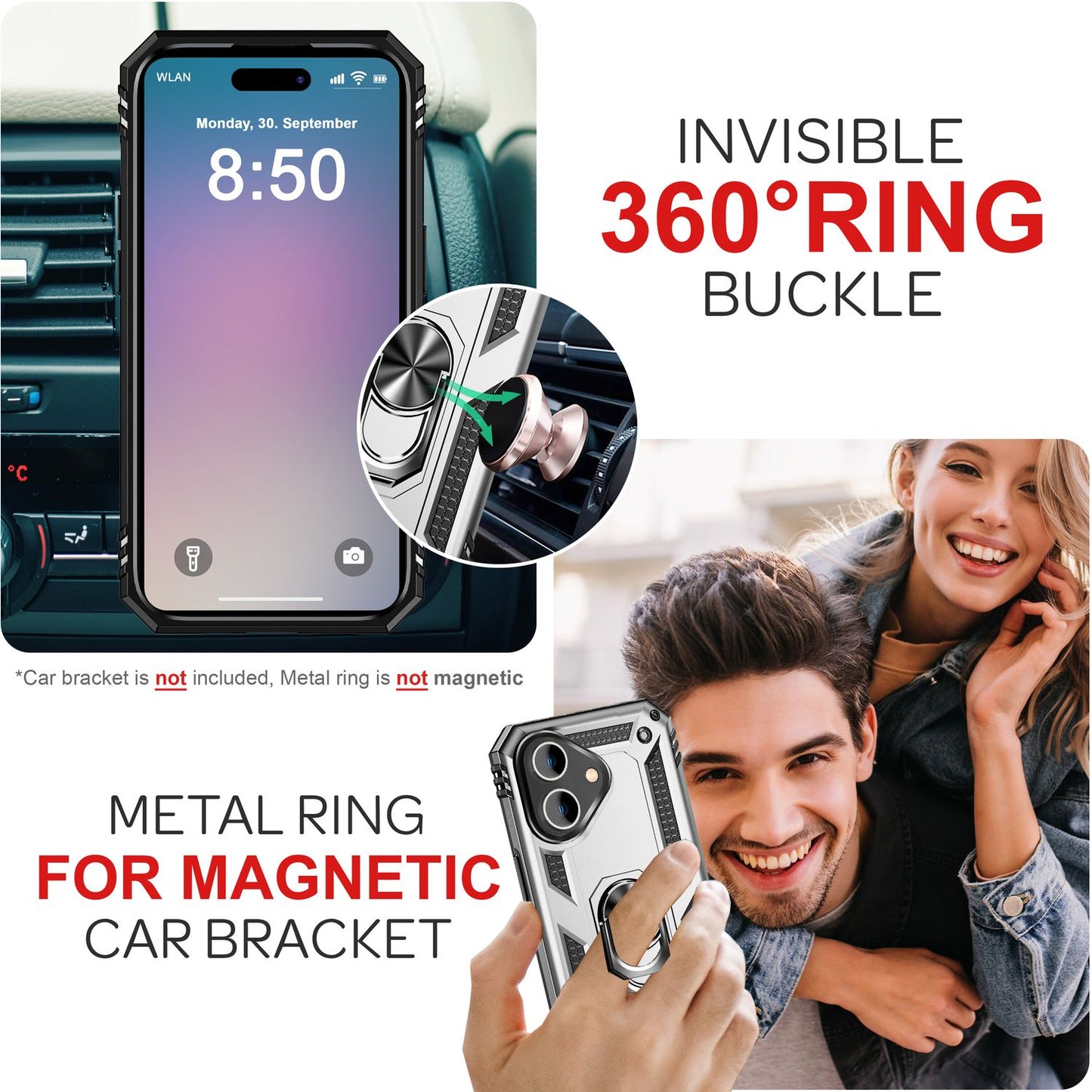 NALIA Military-Style Ringhülle für iPhone 16, Extrem Schutz Panzer Handyhülle, Hardcase Hülle mit 360° Ring