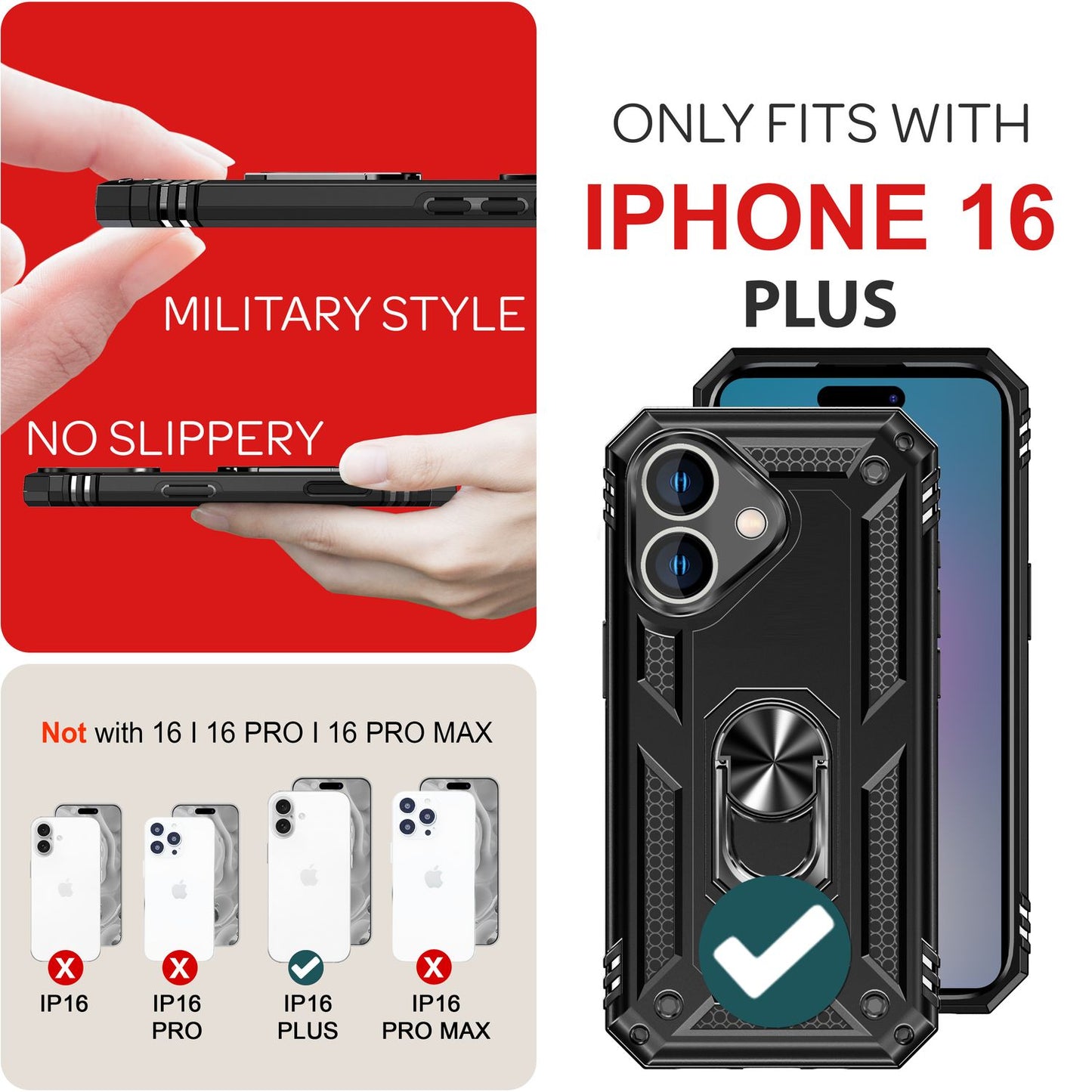 NALIA Military-Style Ringhülle für iPhone 16 Plus, Extrem Schutz Panzer Handyhülle, Hardcase Hülle mit 360° Ring