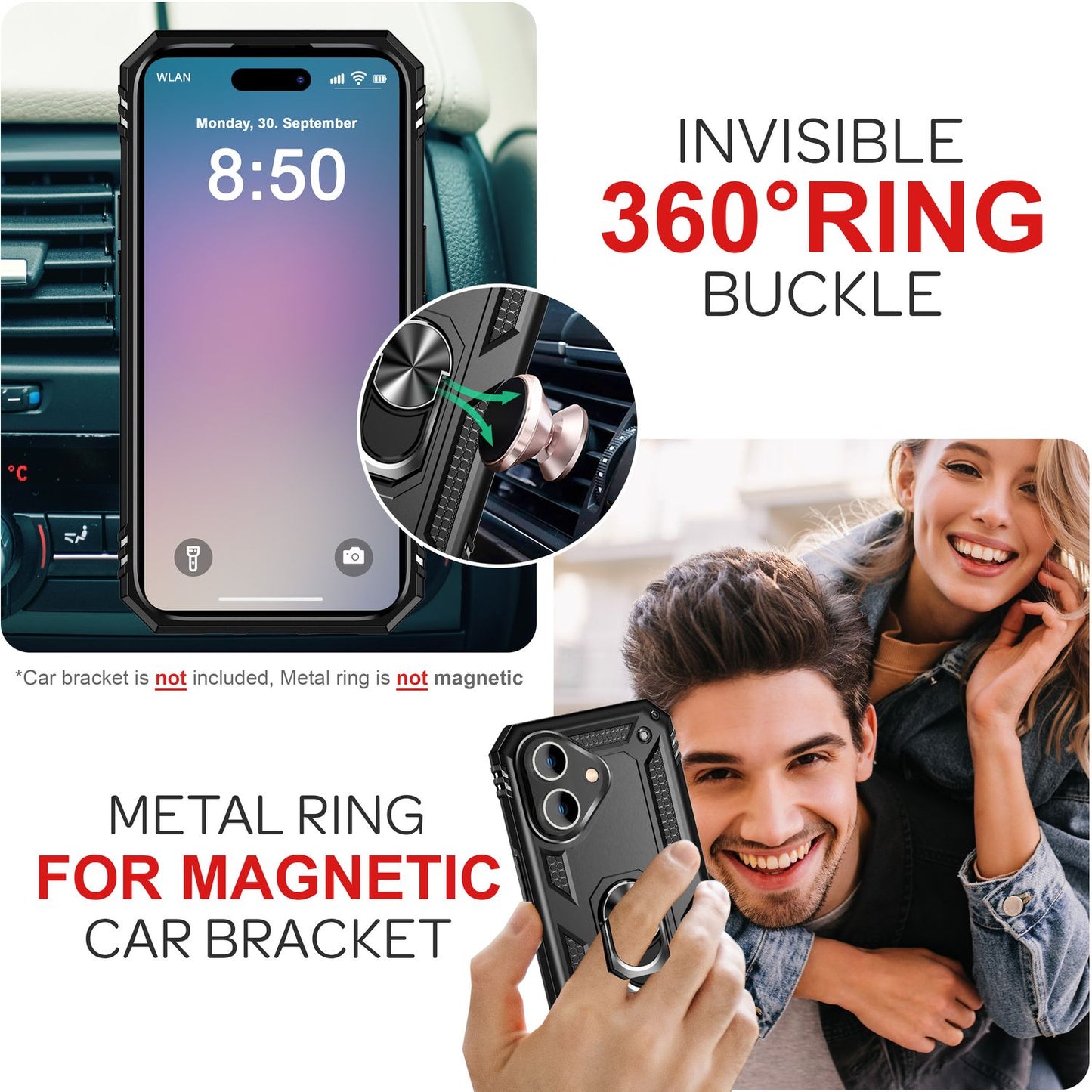 NALIA Military-Style Ringhülle für iPhone 16 Plus, Extrem Schutz Panzer Handyhülle, Hardcase Hülle mit 360° Ring