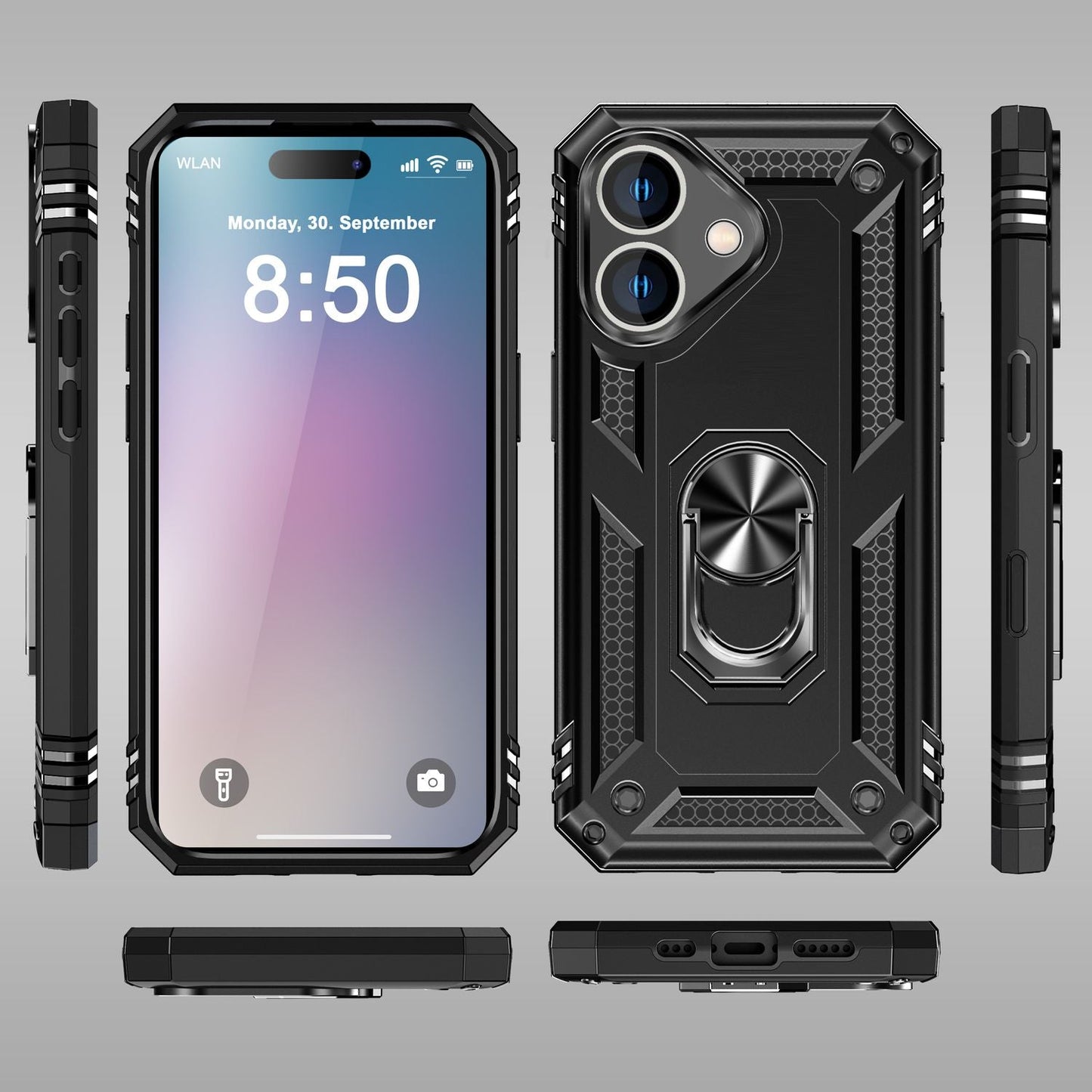 NALIA Military-Style Ringhülle für iPhone 16 Plus, Extrem Schutz Panzer Handyhülle, Hardcase Hülle mit 360° Ring