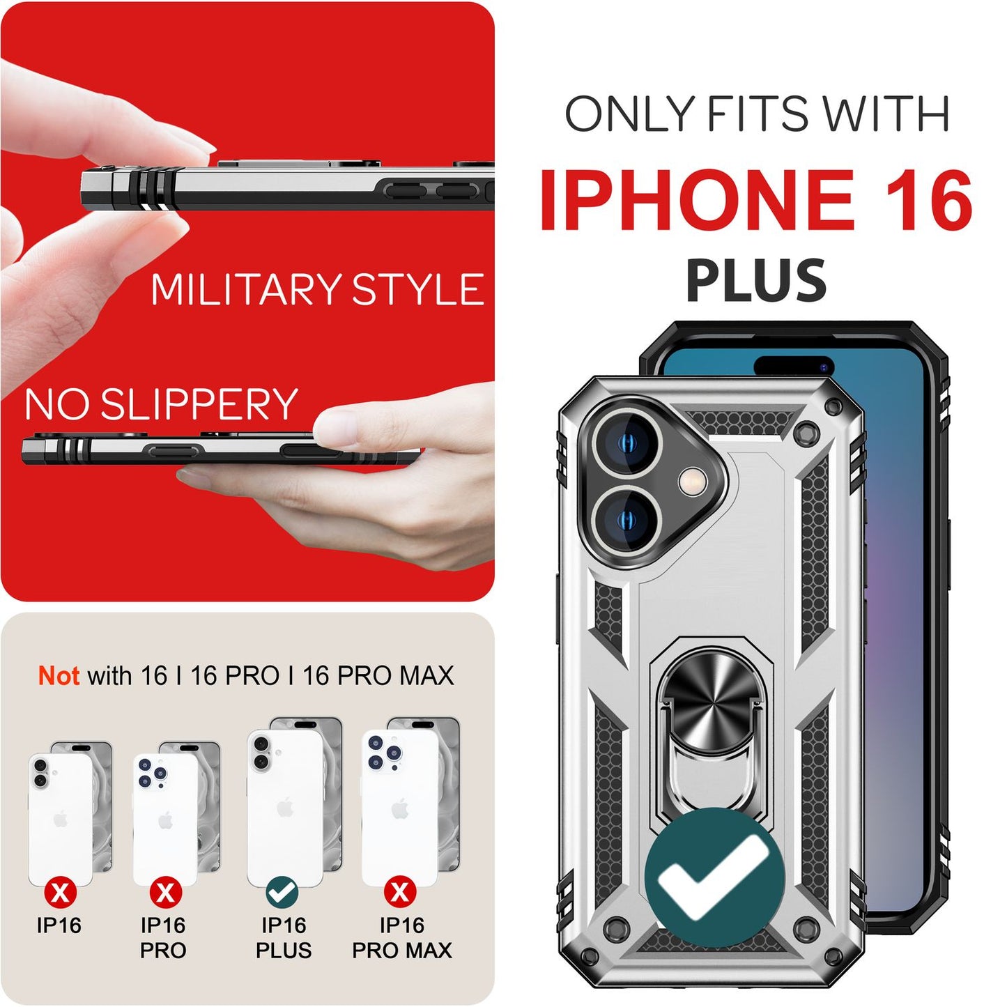 NALIA Military-Style Ringhülle für iPhone 16 Plus, Extrem Schutz Panzer Handyhülle, Hardcase Hülle mit 360° Ring