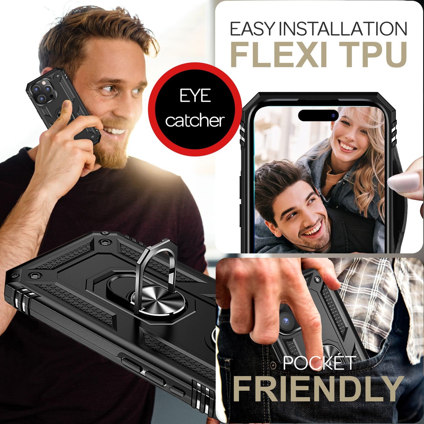 NALIA Military-Style Ringhülle für iPhone 16 Pro, Extrem Schutz Panzer Handyhülle, Hardcase Hülle mit 360° Ring