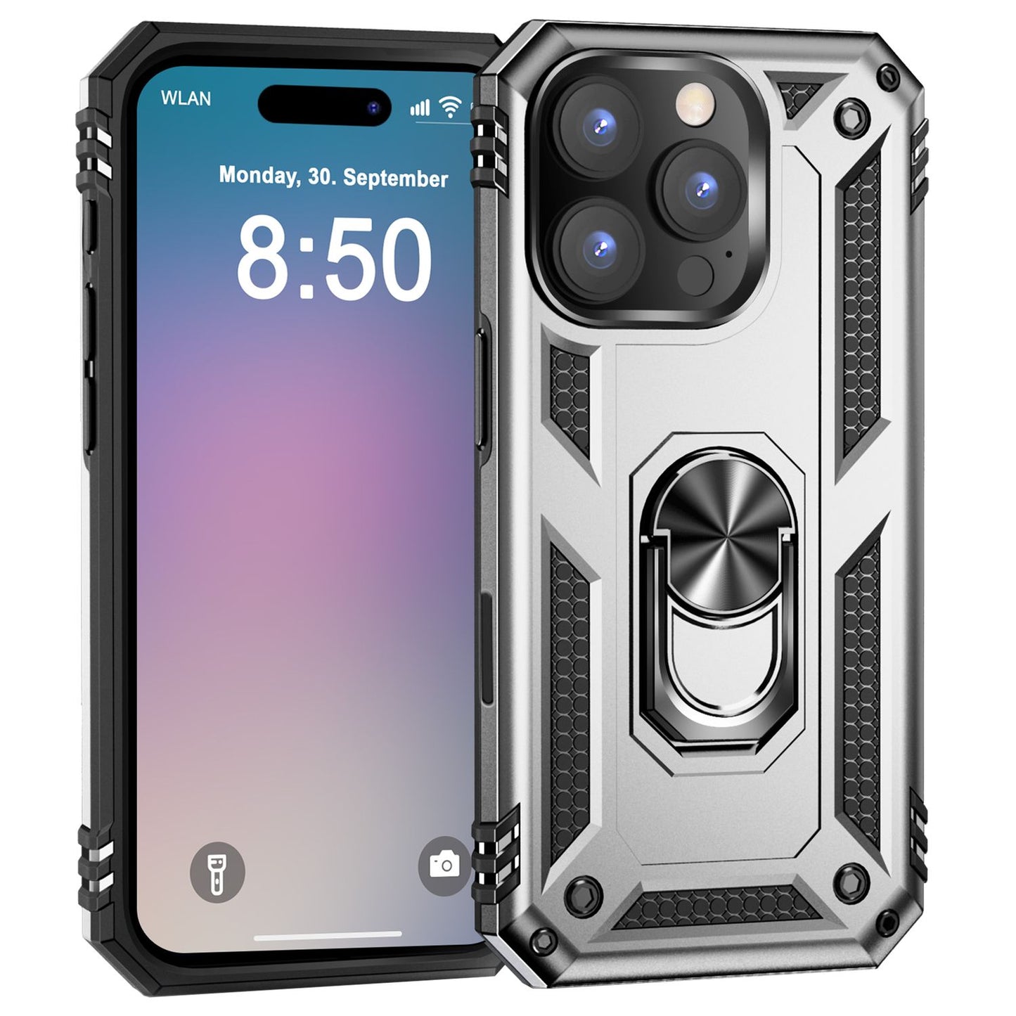 NALIA Military-Style Ringhülle für iPhone 16 Pro, Extrem Schutz Panzer Handyhülle, Hardcase Hülle mit 360° Ring