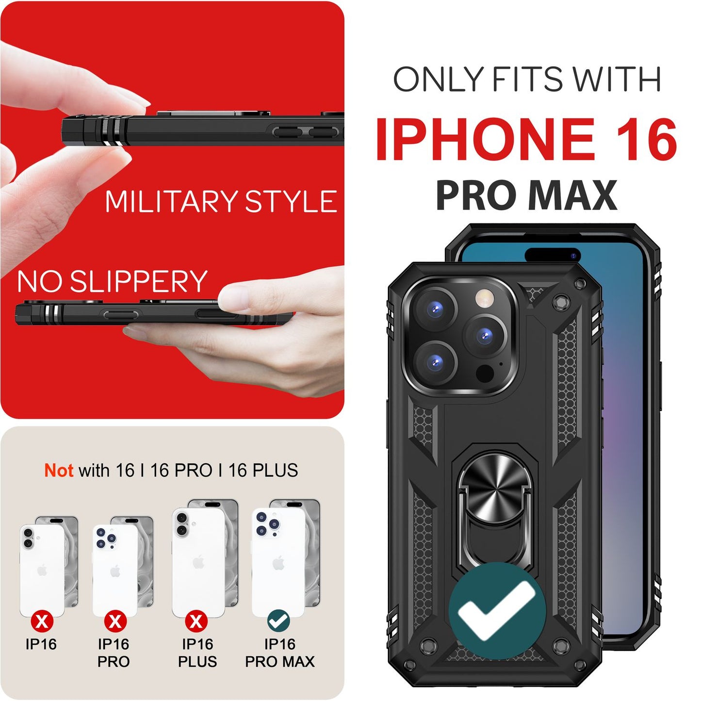 NALIA Military-Style Ringhülle für iPhone 16 Pro Max, Extrem Schutz Handyhülle, Hardcase Hülle mit 360° Ring