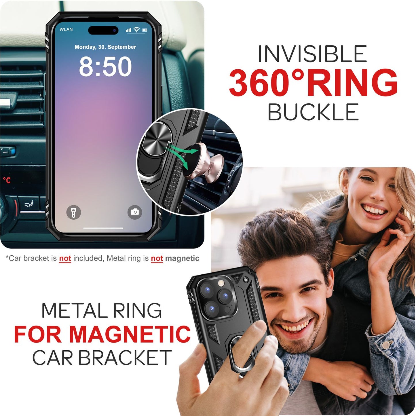 NALIA Military-Style Ringhülle für iPhone 16 Pro Max, Extrem Schutz Handyhülle, Hardcase Hülle mit 360° Ring