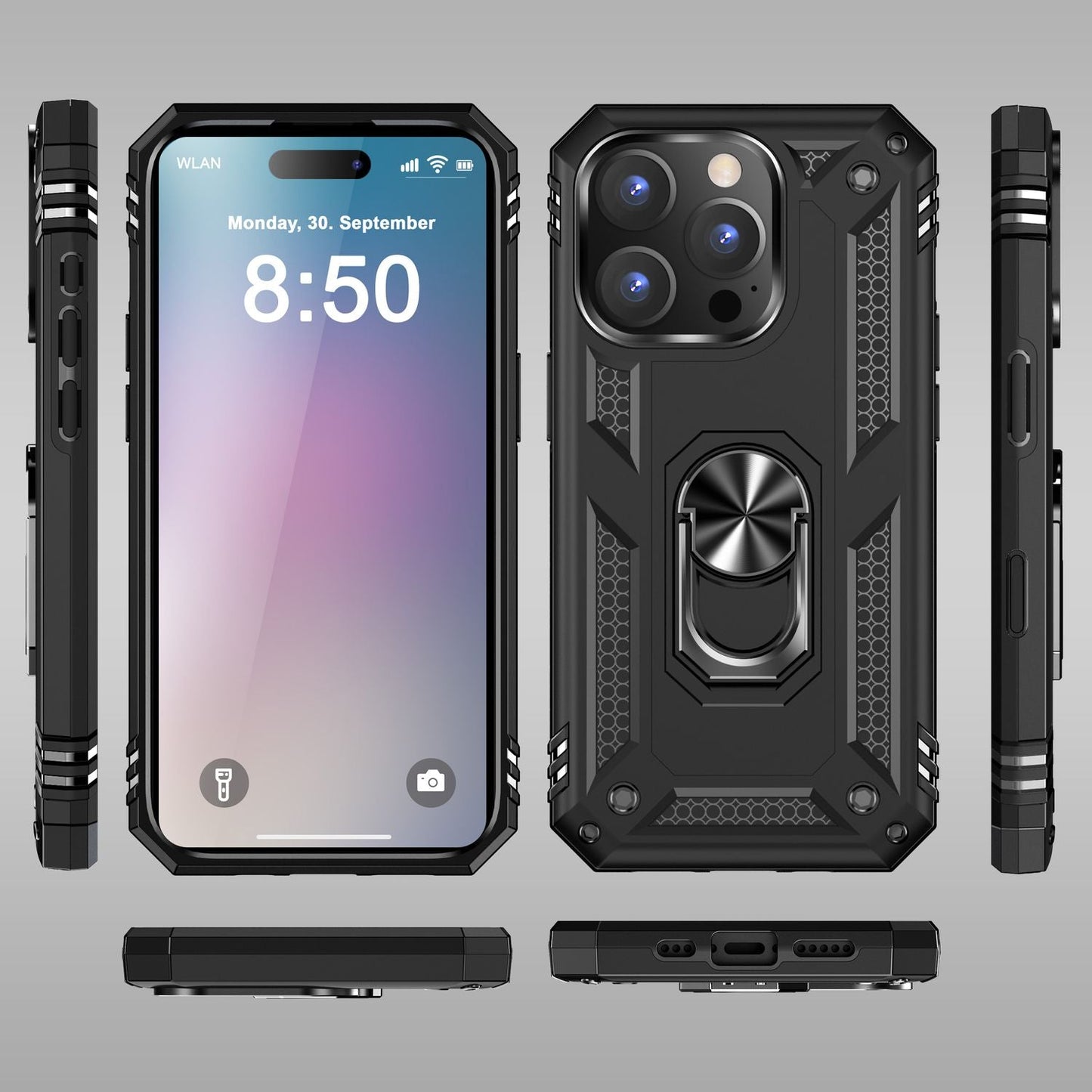 NALIA Military-Style Ringhülle für iPhone 16 Pro Max, Extrem Schutz Handyhülle, Hardcase Hülle mit 360° Ring