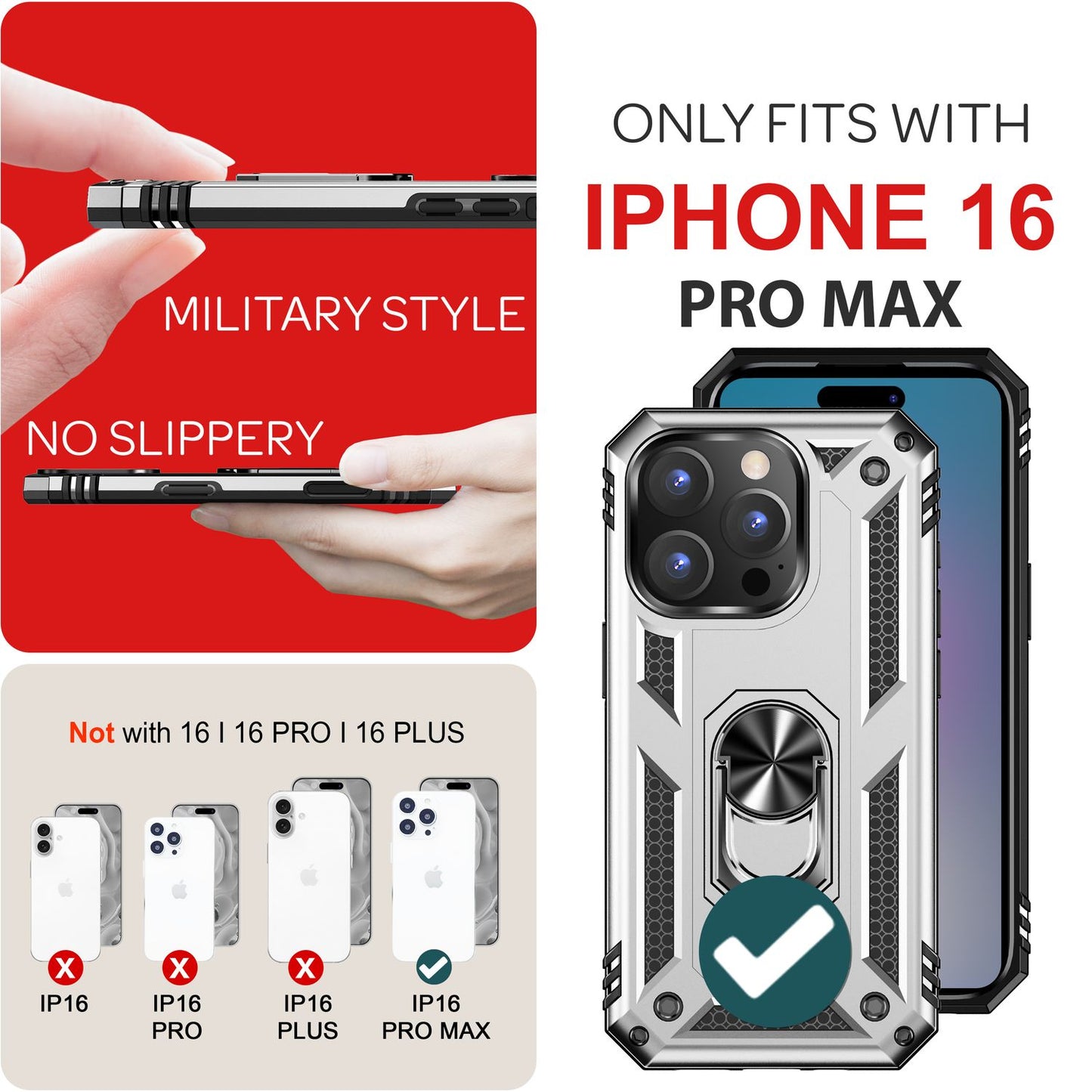 NALIA Military-Style Ringhülle für iPhone 16 Pro Max, Extrem Schutz Handyhülle, Hardcase Hülle mit 360° Ring