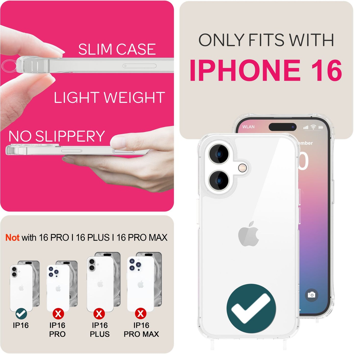 NALIA Iphone Umhängehülle Klar Mit Band - Gewicht 28 g Dicke 0,7 mm