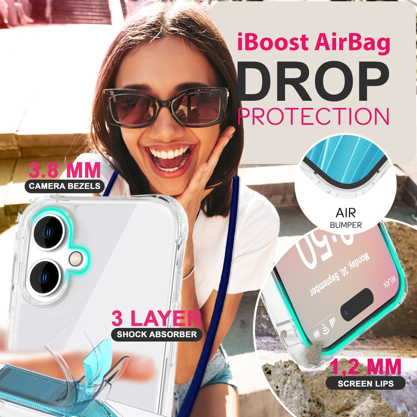 NALIA Iphone Umhängehülle Klar Mit Band - Gewicht 28 g Dicke 0,7 mm