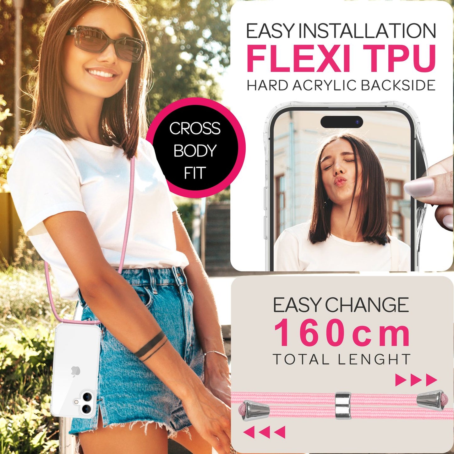 NALIA Iphone Umhängehülle Klar Mit Band - Gewicht 28 g Dicke 0,7 mm