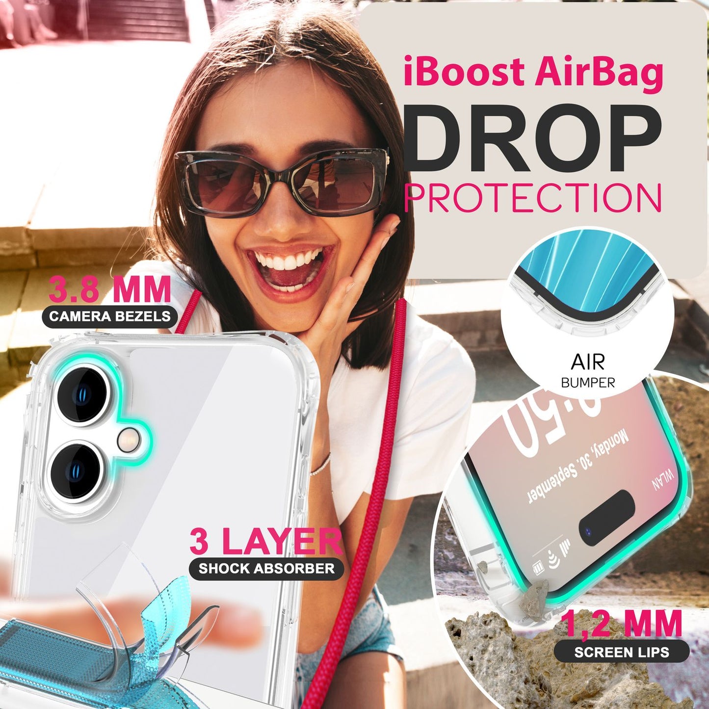 NALIA Iphone Umhängehülle Klar Mit Band - Gewicht 28 g Dicke 0,7 mm