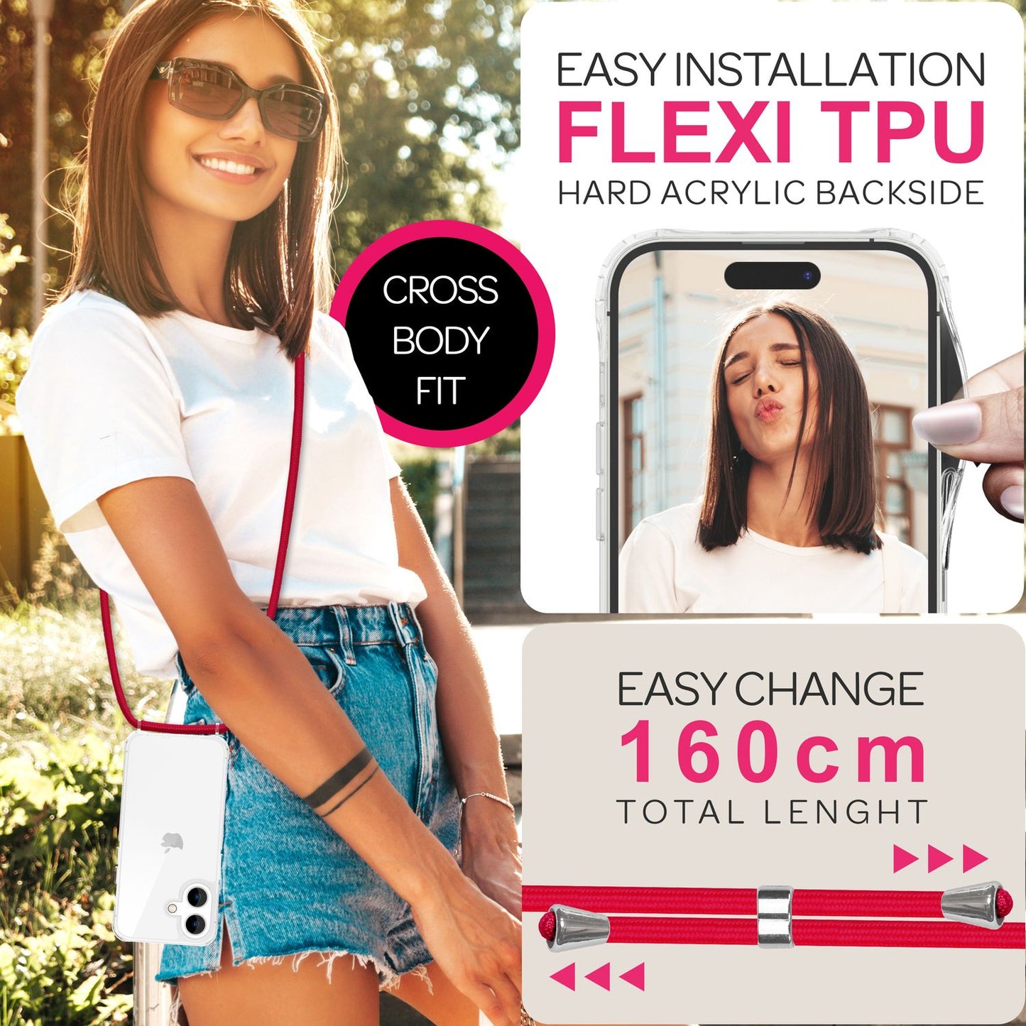 NALIA Iphone Umhängehülle Klar Mit Band - Gewicht 28 g Dicke 0,7 mm