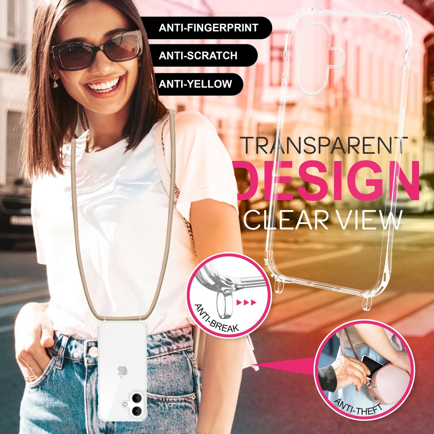 NALIA Hangit Klare Hülle - Passend Für IPhone 16 Plus, Transparent, Band Zum Umhängen