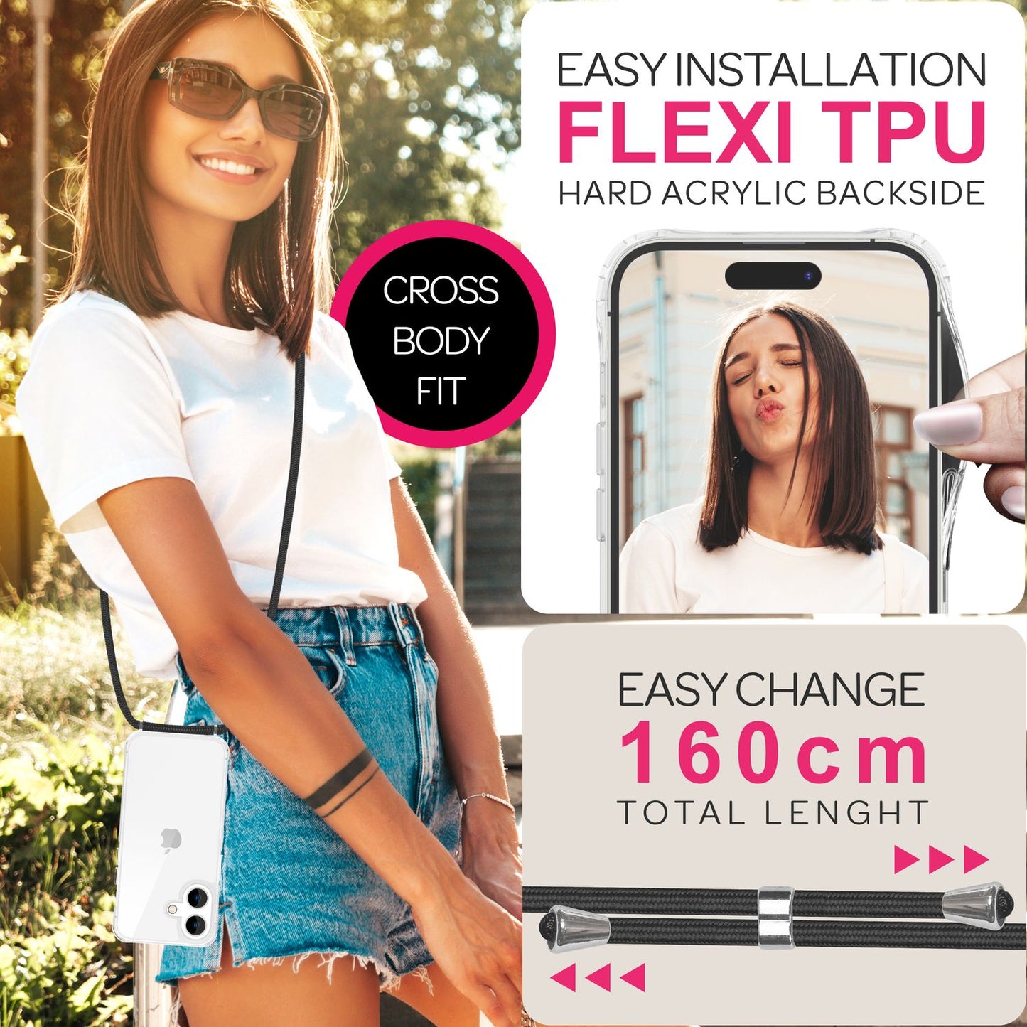 NALIA Hangit Klare Hülle - Passend Für IPhone 16 Plus, Transparent, Band Zum Umhängen