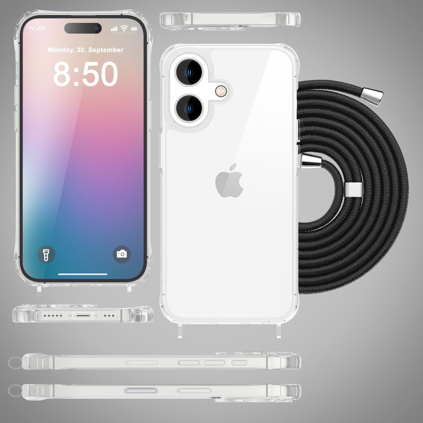 NALIA Hangit Klare Hülle - Passend Für IPhone 16 Plus, Transparent, Band Zum Umhängen