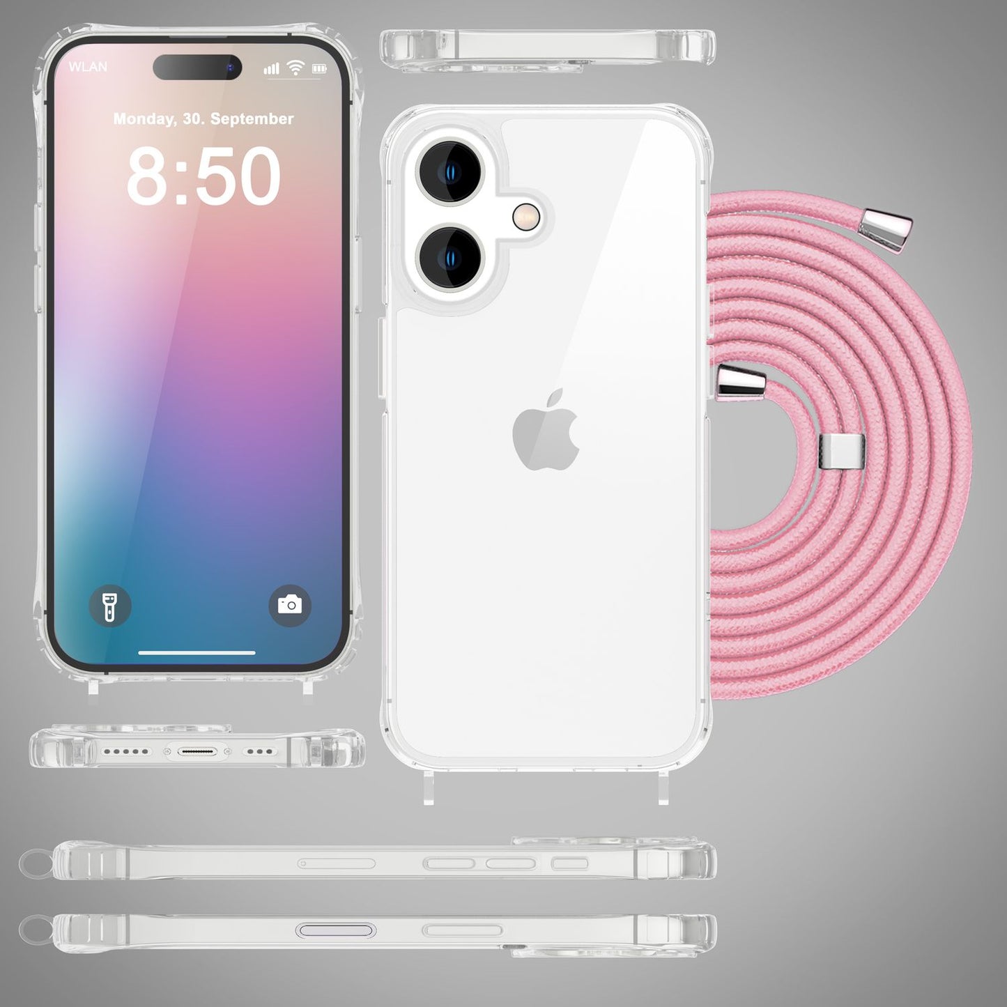 NALIA Hangit Klare Hülle - Passend Für IPhone 16 Plus, Transparent, Band Zum Umhängen