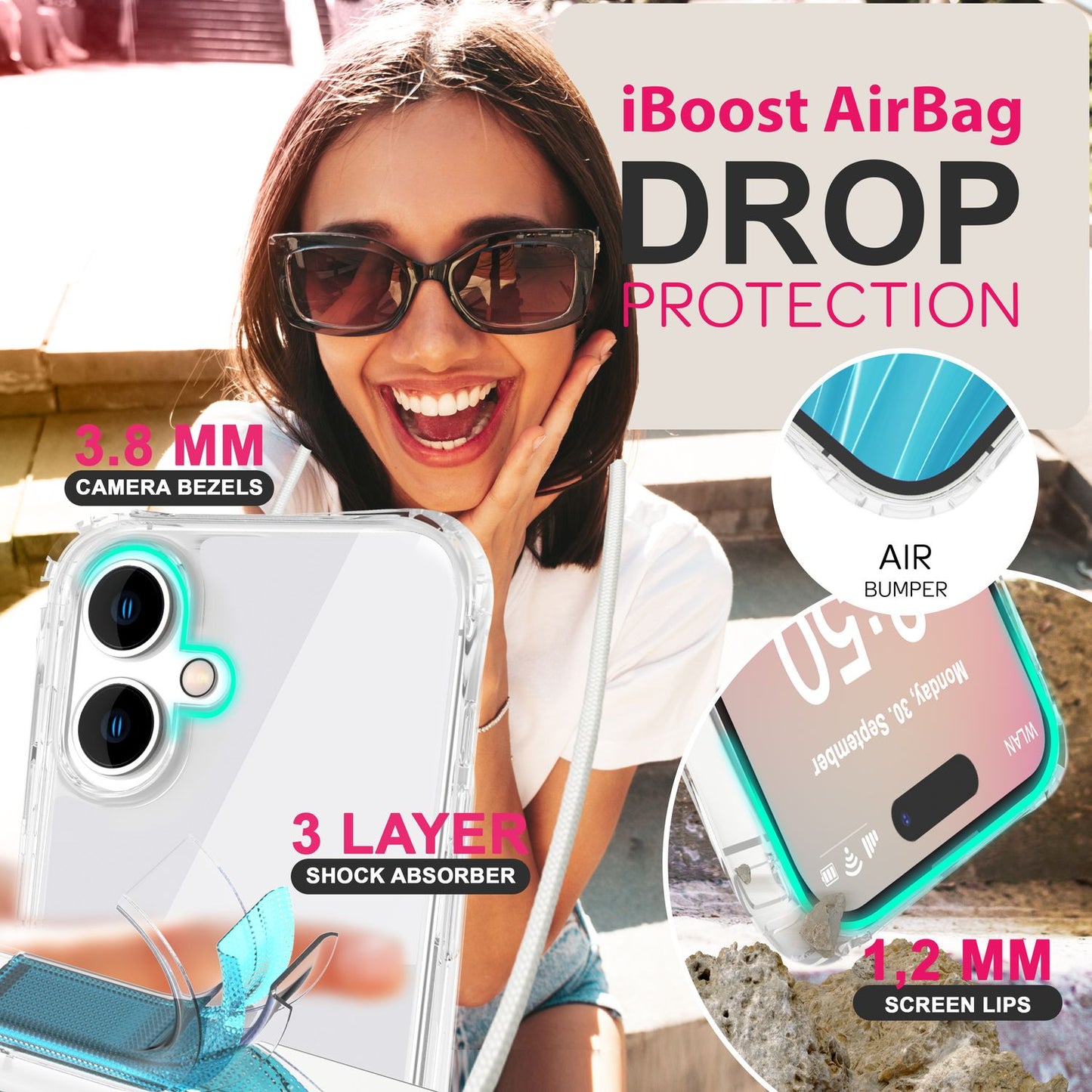 NALIA Hangit Klare Hülle - Passend Für IPhone 16 Plus, Transparent, Band Zum Umhängen