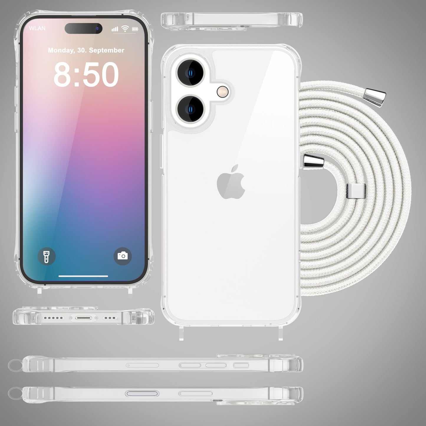 NALIA Hangit Klare Hülle - Passend Für IPhone 16 Plus, Transparent, Band Zum Umhängen