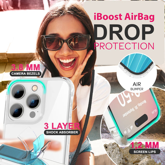 NALIA iPhone 16 Pro Klare Hülle Mit Band Umhänge - Kompatibel 6,1 Zoll, Verstellbares Band, Transparente Rückseite