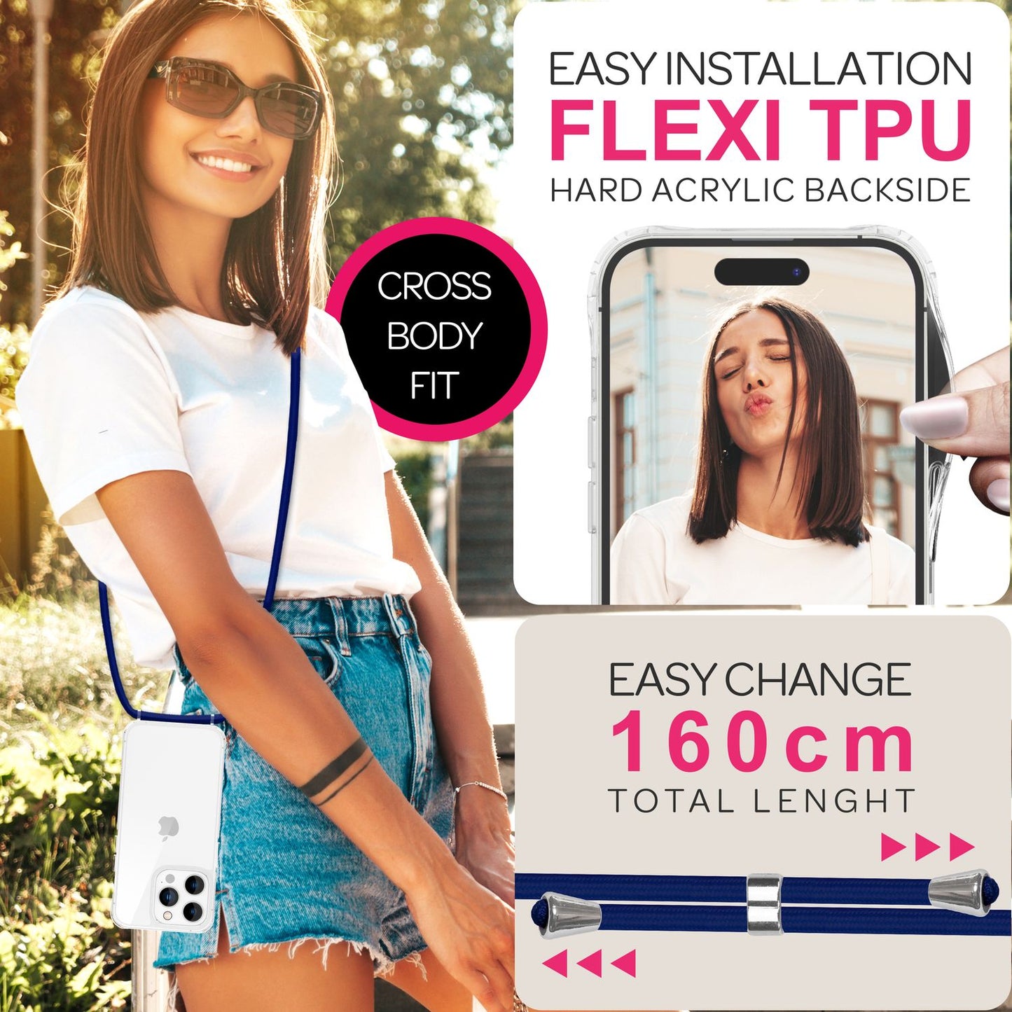 NALIA iPhone 16 Pro Klare Hülle Mit Band Umhänge - Kompatibel 6,1 Zoll, Verstellbares Band, Transparente Rückseite