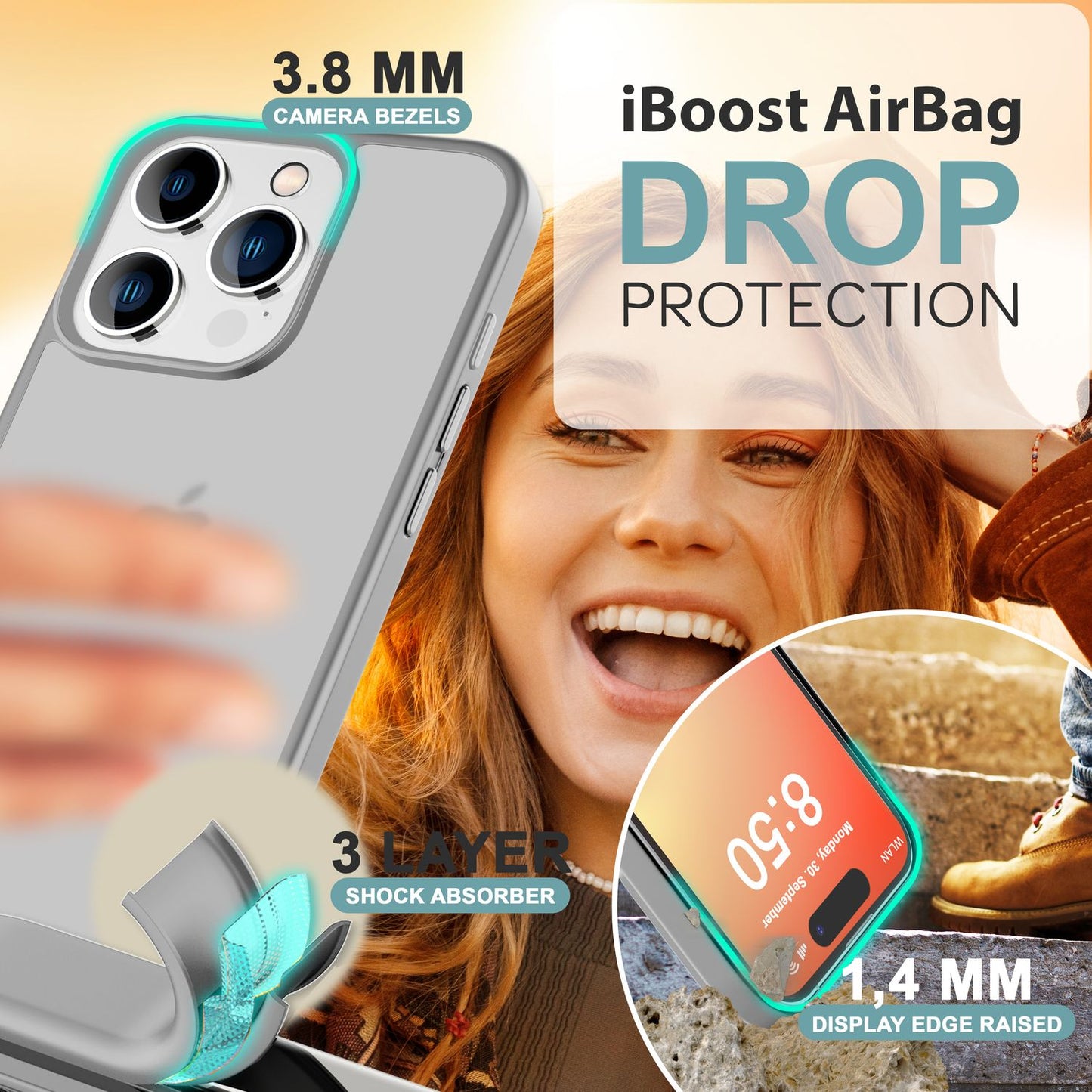 NALIA Matte Hybrid Hülle für iPhone 16 Pro, Anti-Fingerabdruck Acryl Rückseite & Silikon, Semi-Transparent