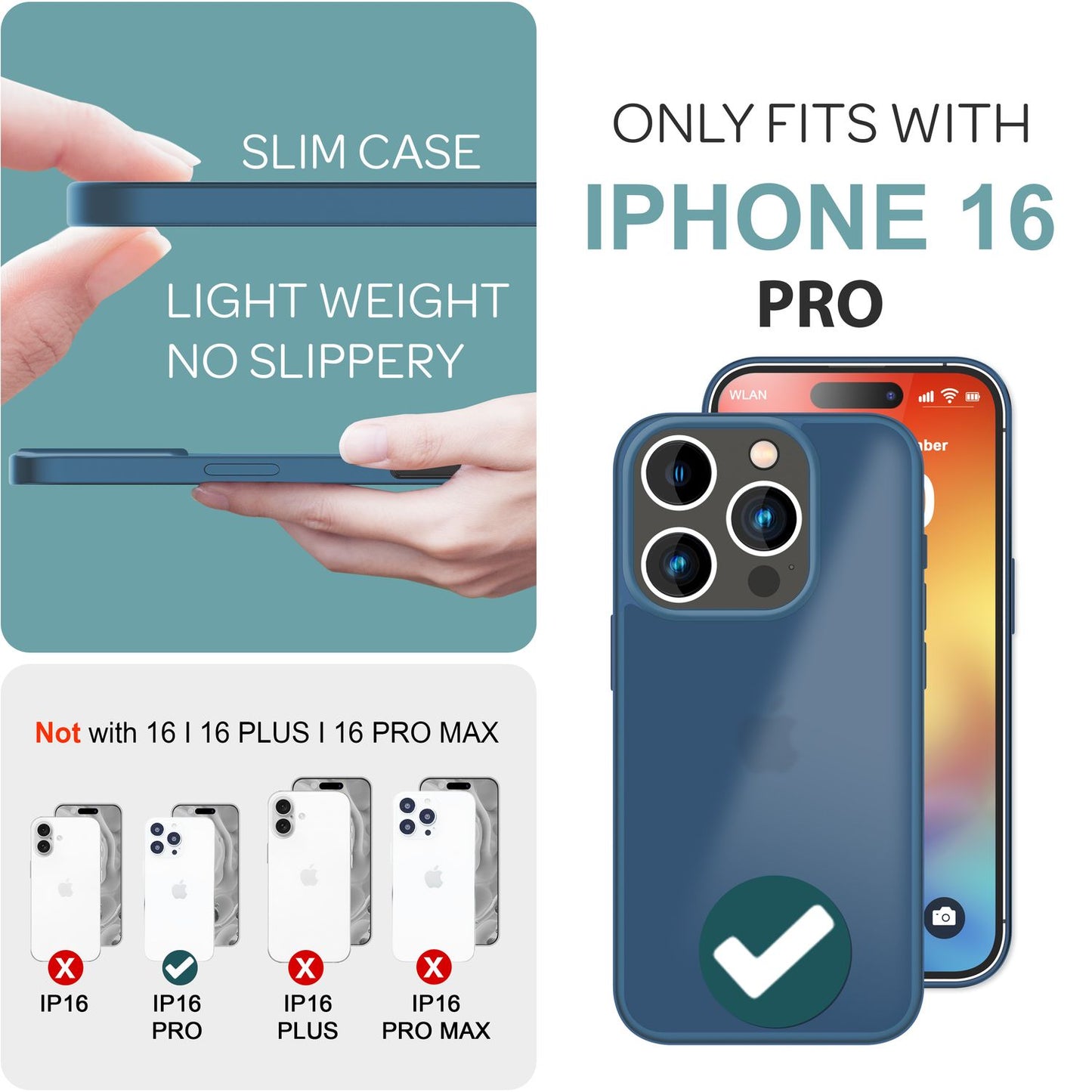 NALIA Matte Hybrid Hülle für iPhone 16 Pro, Anti-Fingerabdruck Acryl Rückseite & Silikon, Semi-Transparent