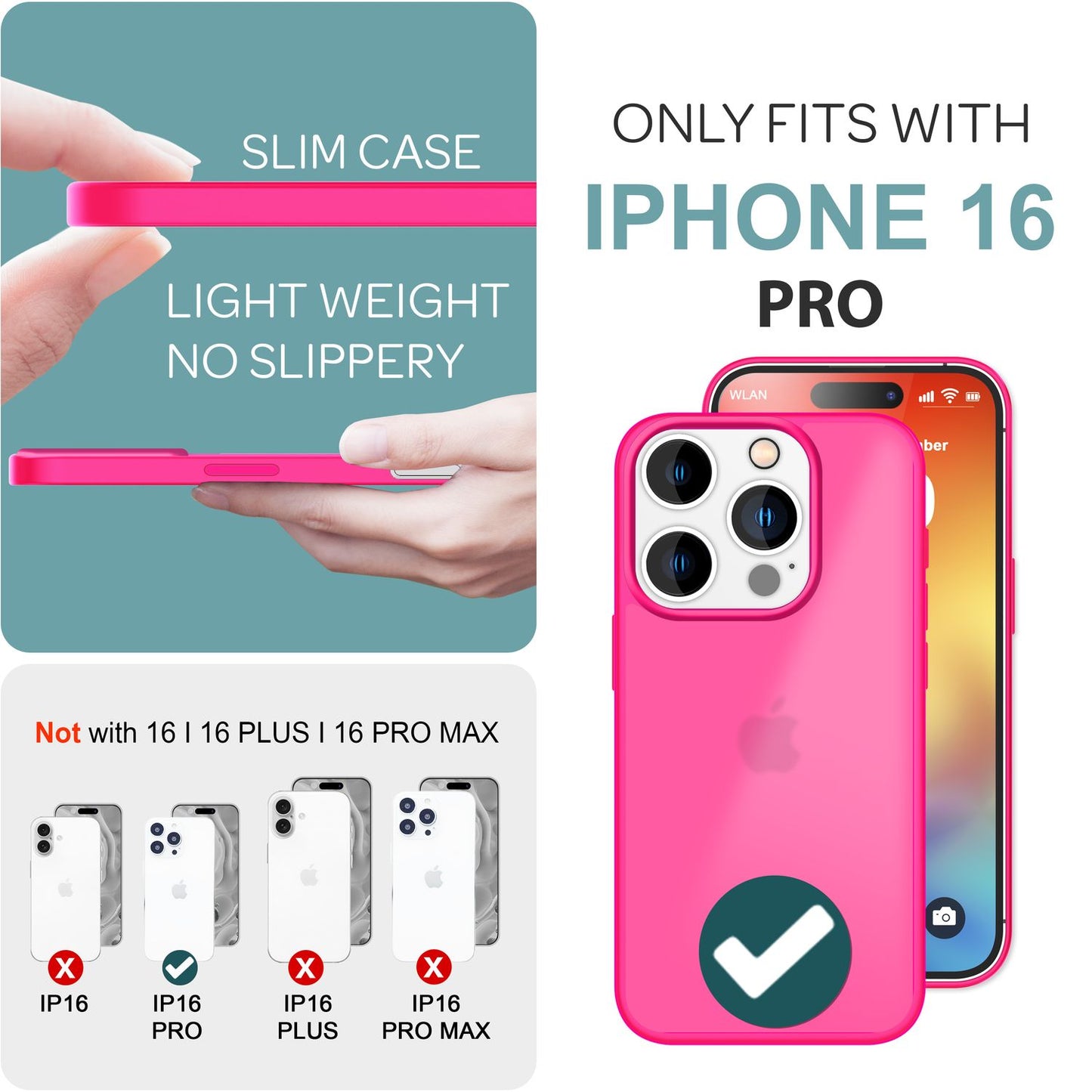 NALIA Matte Hybrid Hülle für iPhone 16 Pro, Anti-Fingerabdruck Acryl Rückseite & Silikon, Semi-Transparent