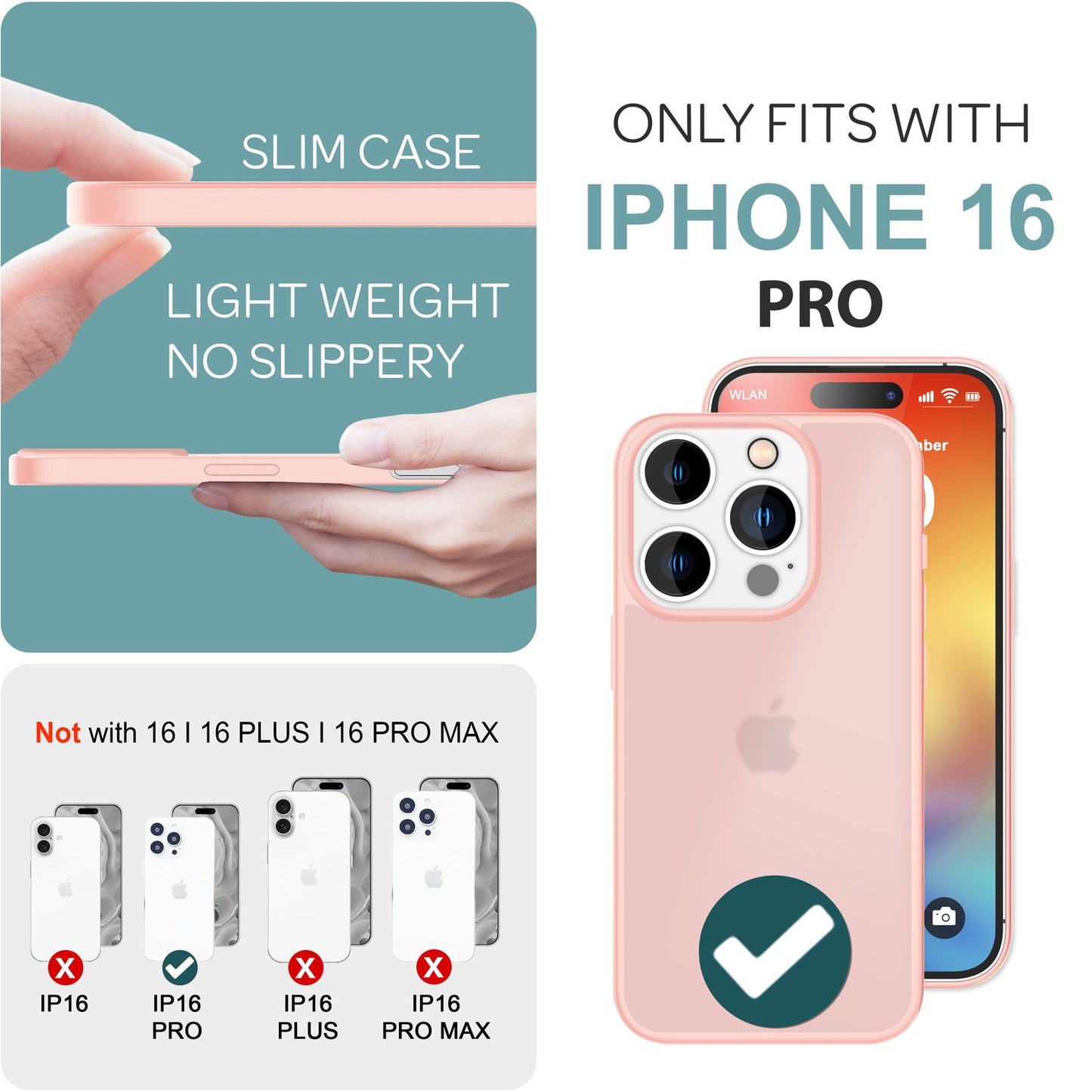 NALIA Matte Hybrid Hülle für iPhone 16 Pro, Anti-Fingerabdruck Acryl Rückseite & Silikon, Semi-Transparent