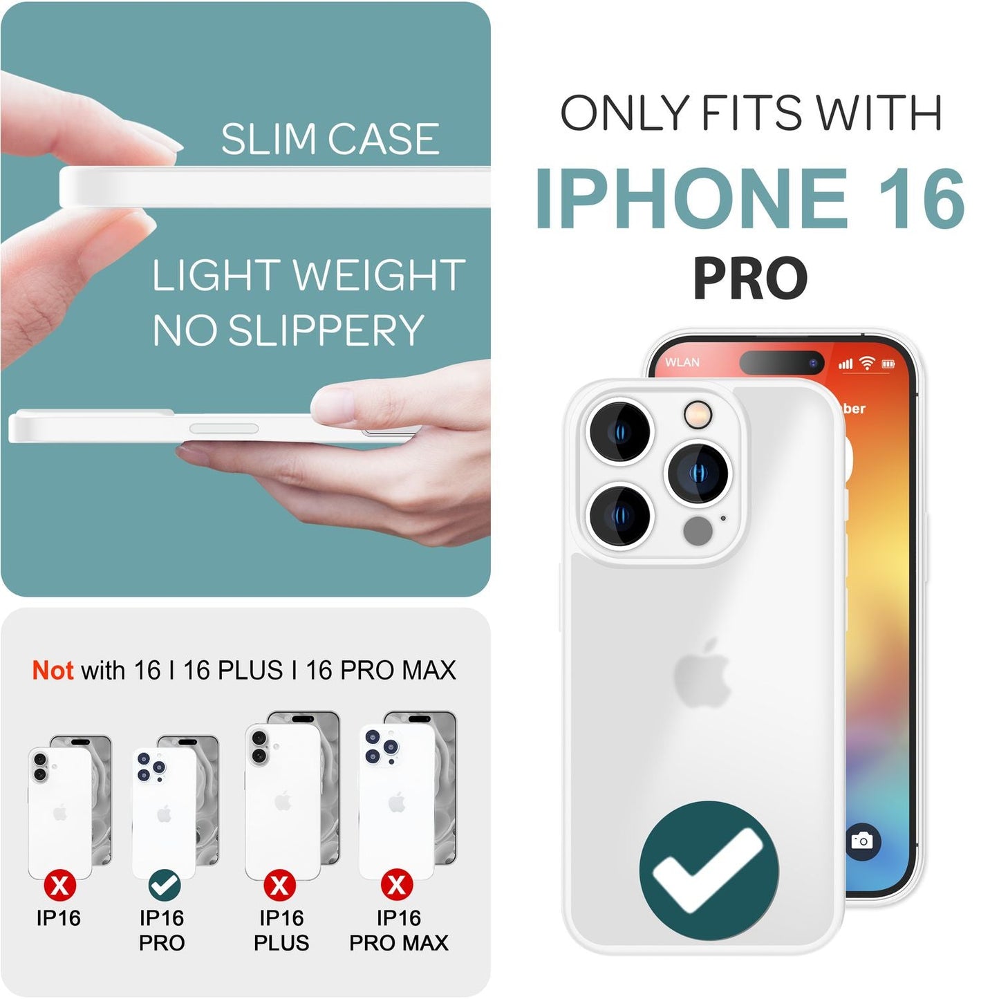 NALIA Matte Hybrid Hülle für iPhone 16 Pro, Anti-Fingerabdruck Acryl Rückseite & Silikon, Semi-Transparent