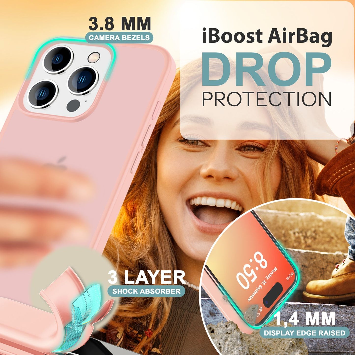 NALIA Matte Hybrid Hülle für iPhone 16 Pro Max, Anti-Fingerabdruck Acryl Rückseite, Cover Semi-Transparent