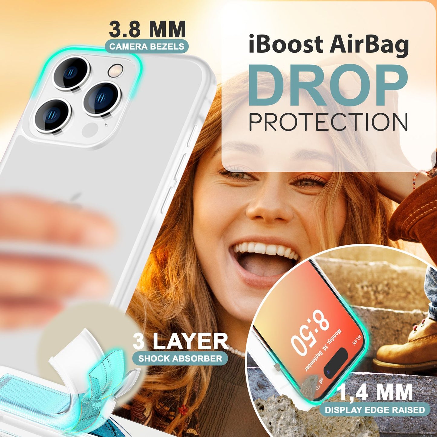 NALIA Matte Hybrid Hülle für iPhone 16 Pro Max, Anti-Fingerabdruck Acryl Rückseite, Cover Semi-Transparent