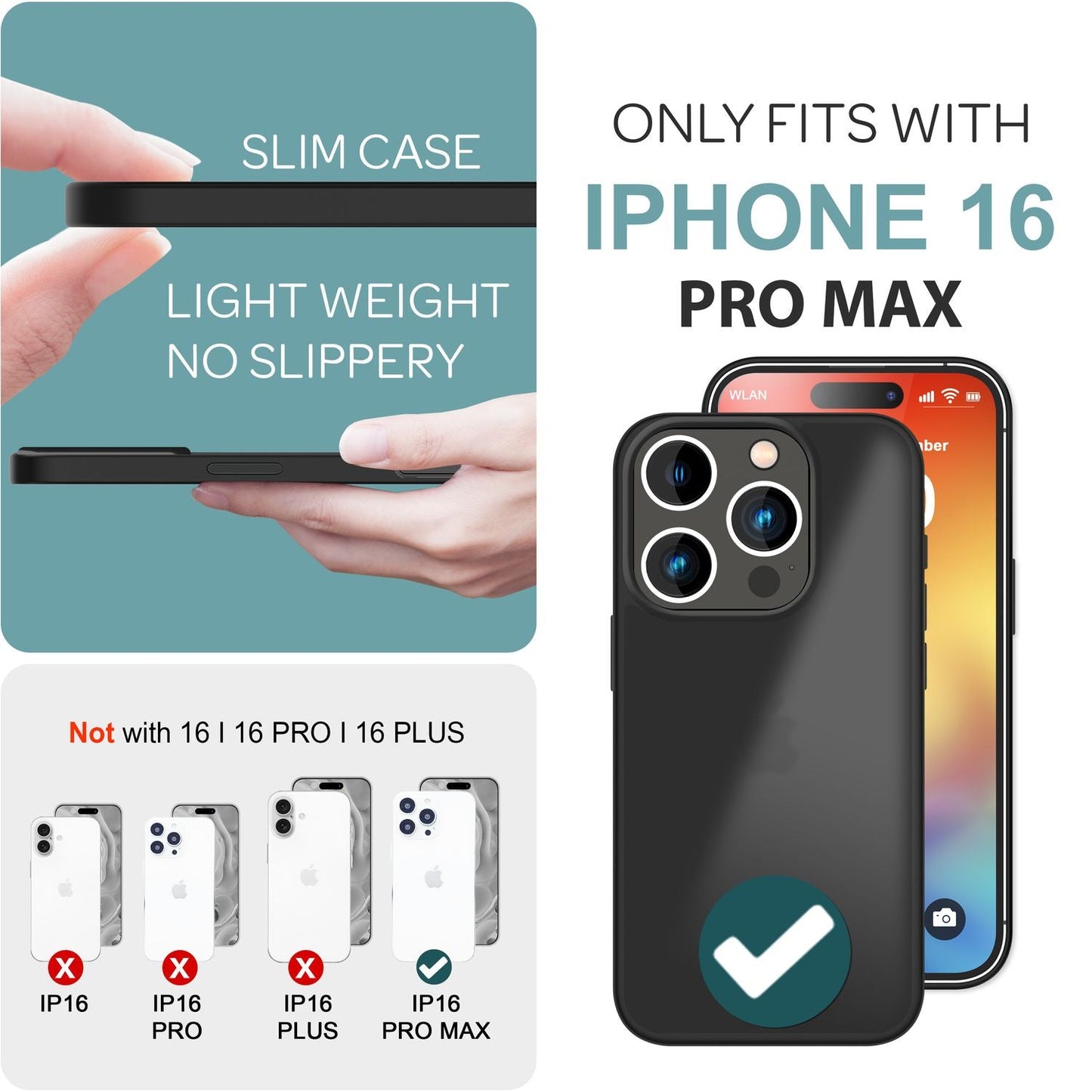 NALIA Matte Hybrid Hülle für iPhone 16 Pro Max, Anti-Fingerabdruck Acryl Rückseite, Cover Semi-Transparent