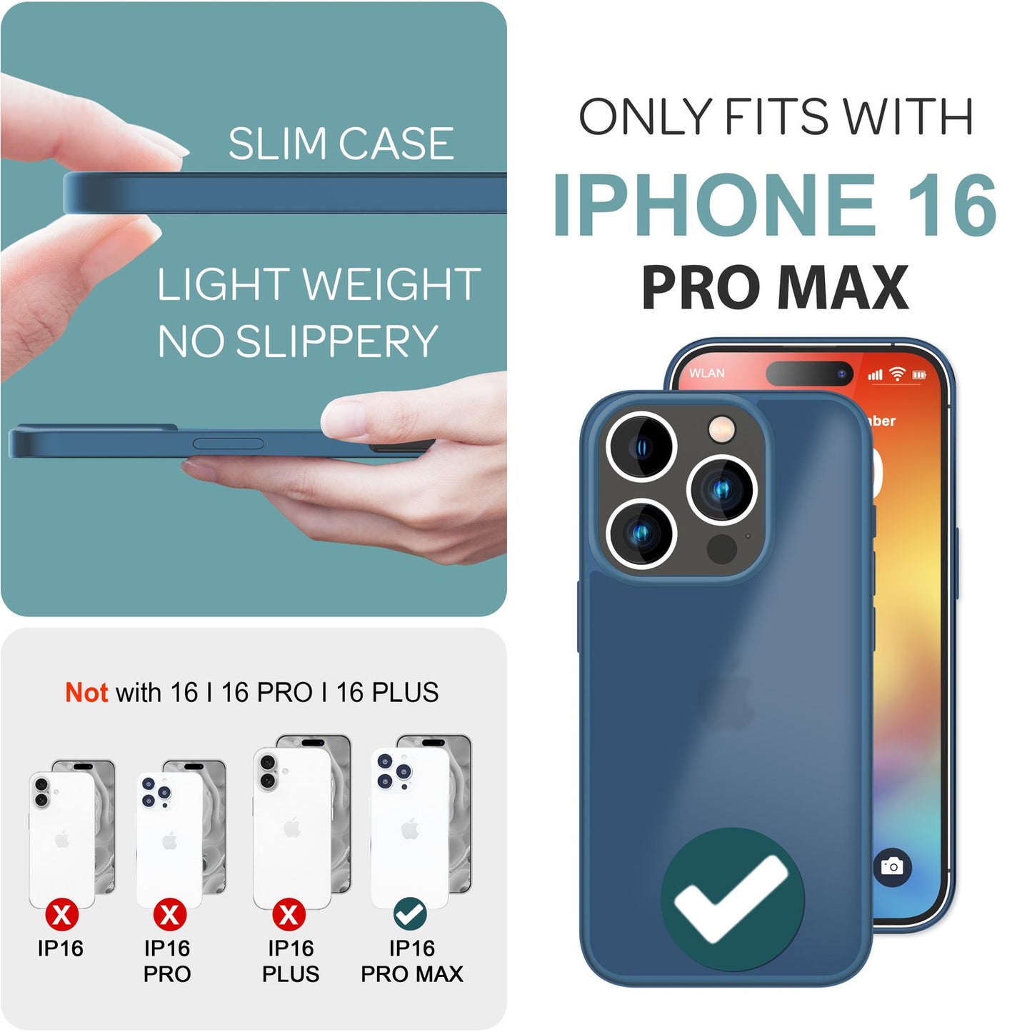 NALIA Matte Hybrid Hülle für iPhone 16 Pro Max, Anti-Fingerabdruck Acryl Rückseite, Cover Semi-Transparent