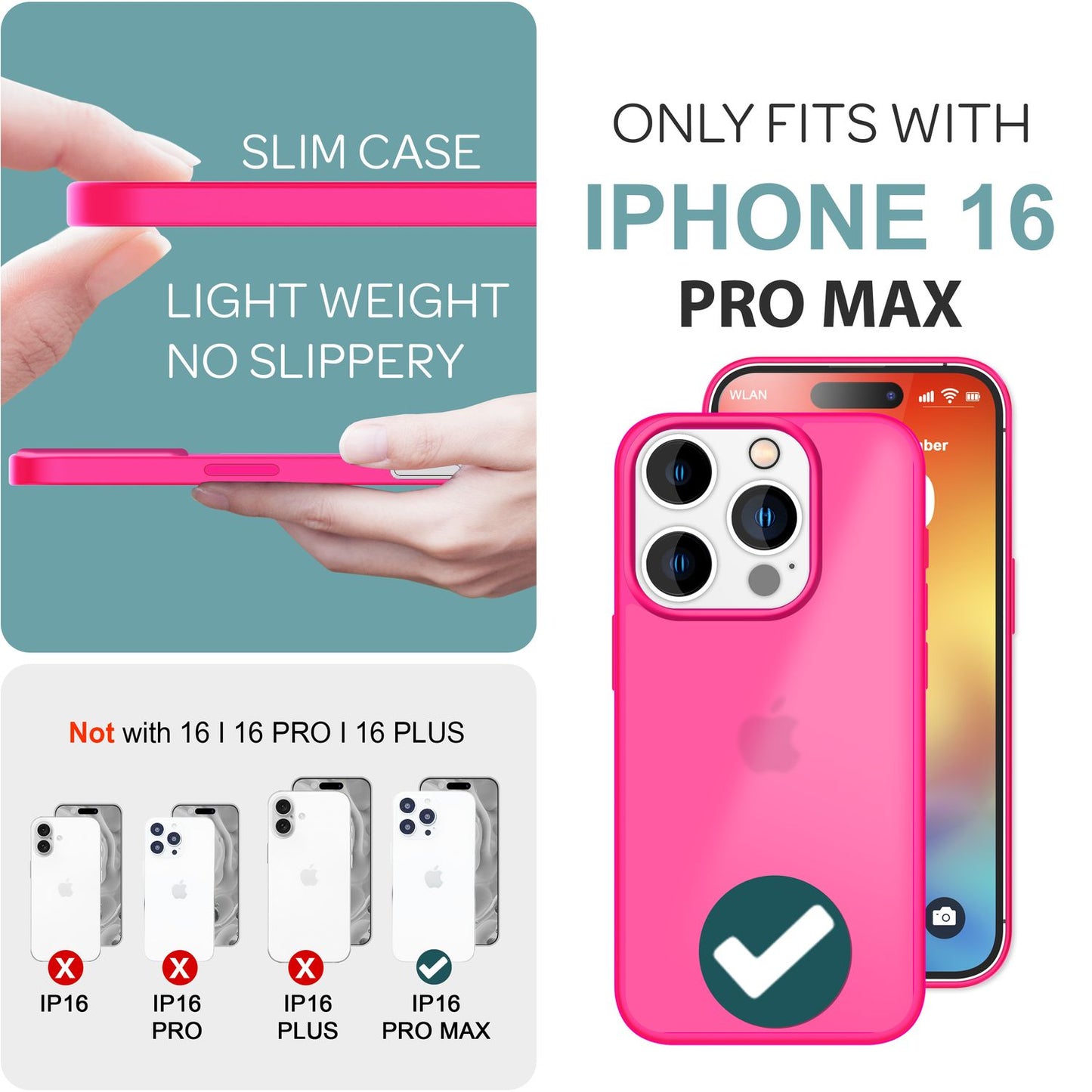 NALIA Matte Hybrid Hülle für iPhone 16 Pro Max, Anti-Fingerabdruck Acryl Rückseite, Cover Semi-Transparent