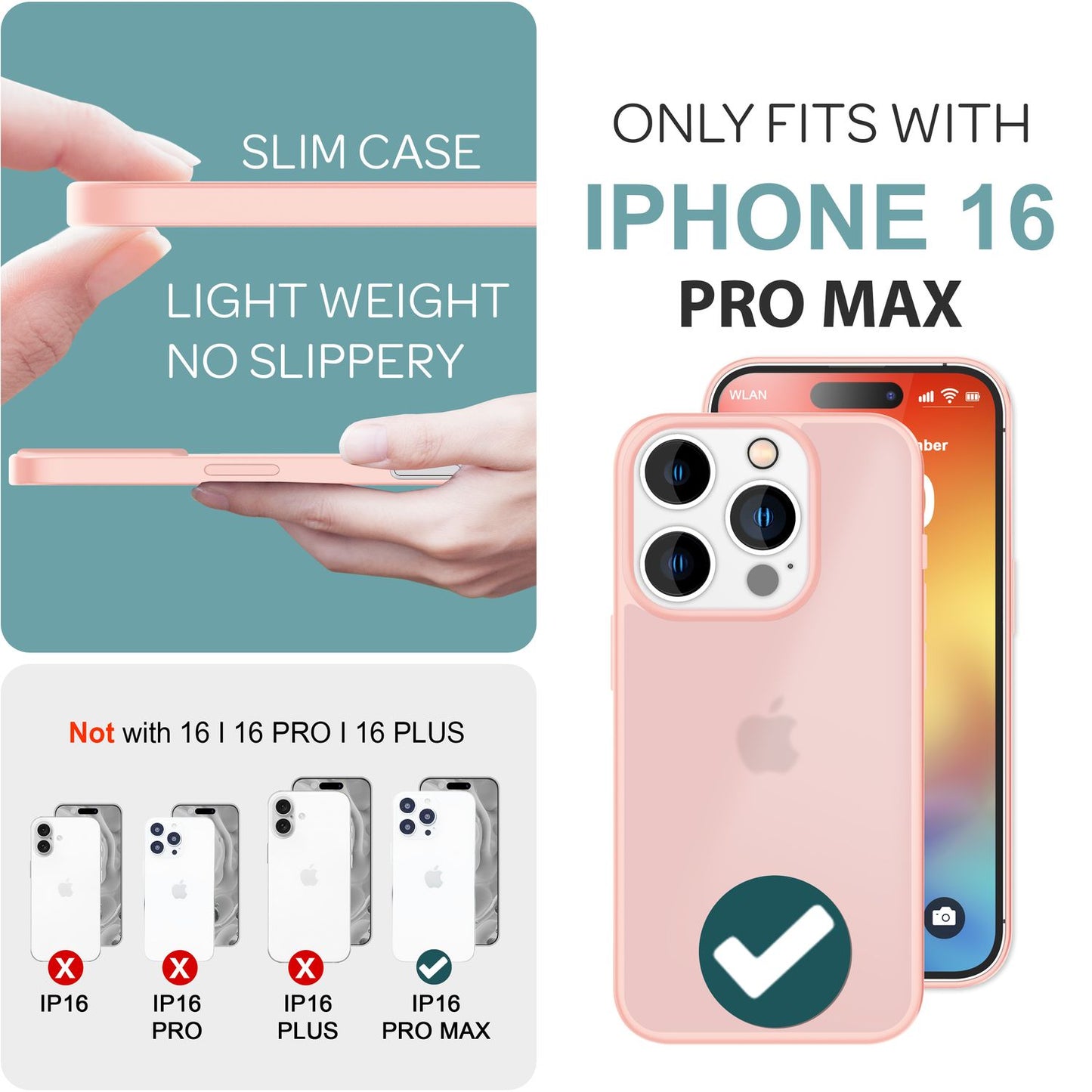 NALIA Matte Hybrid Hülle für iPhone 16 Pro Max, Anti-Fingerabdruck Acryl Rückseite, Cover Semi-Transparent