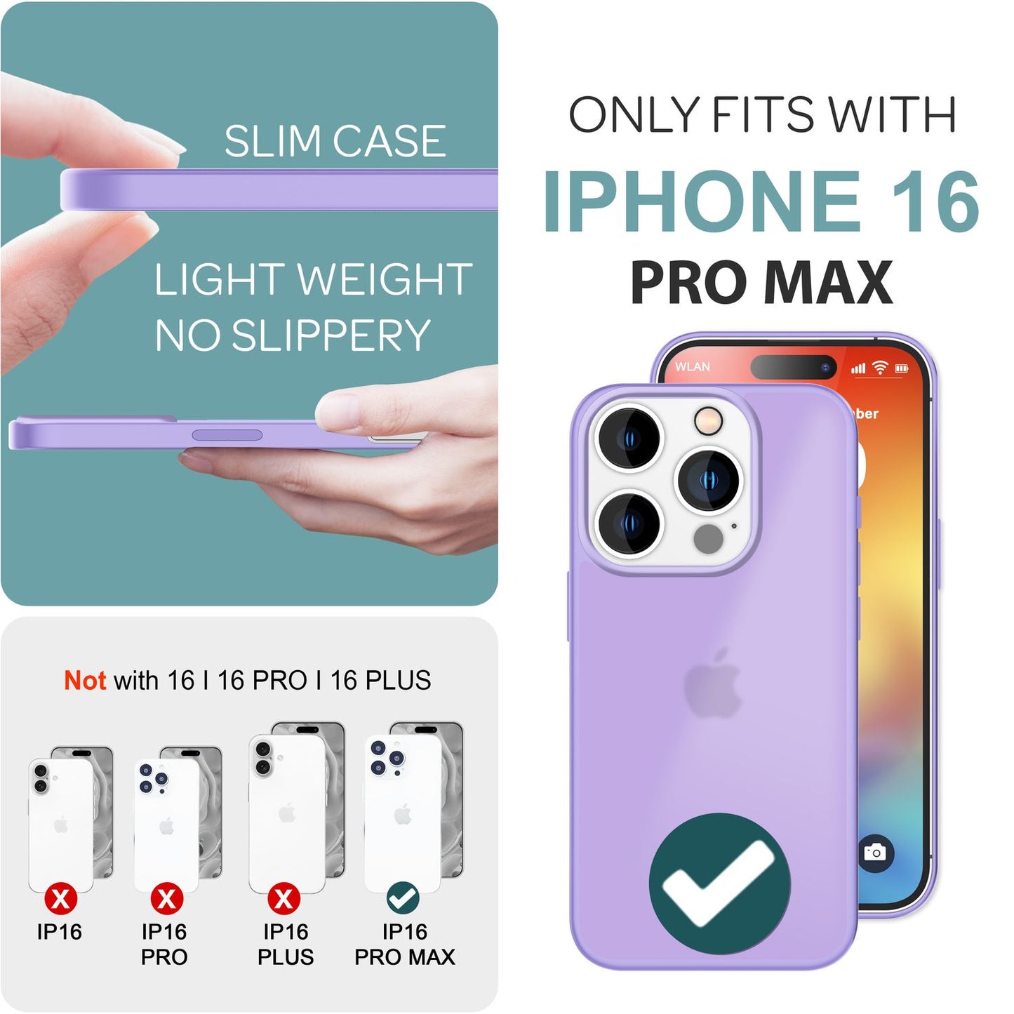 NALIA Matte Hybrid Hülle für iPhone 16 Pro Max, Anti-Fingerabdruck Acryl Rückseite, Cover Semi-Transparent