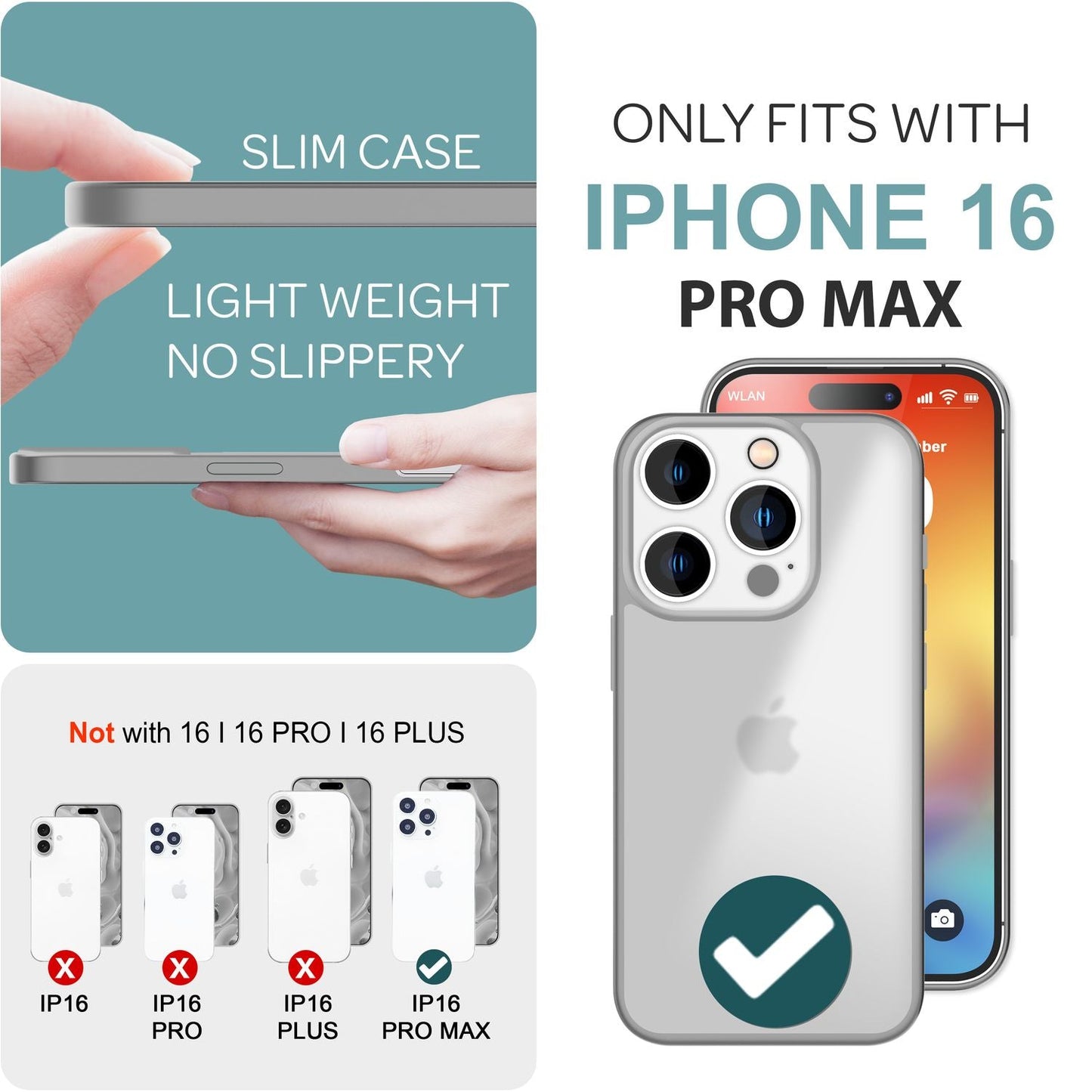 NALIA Matte Hybrid Hülle für iPhone 16 Pro Max, Anti-Fingerabdruck Acryl Rückseite, Cover Semi-Transparent