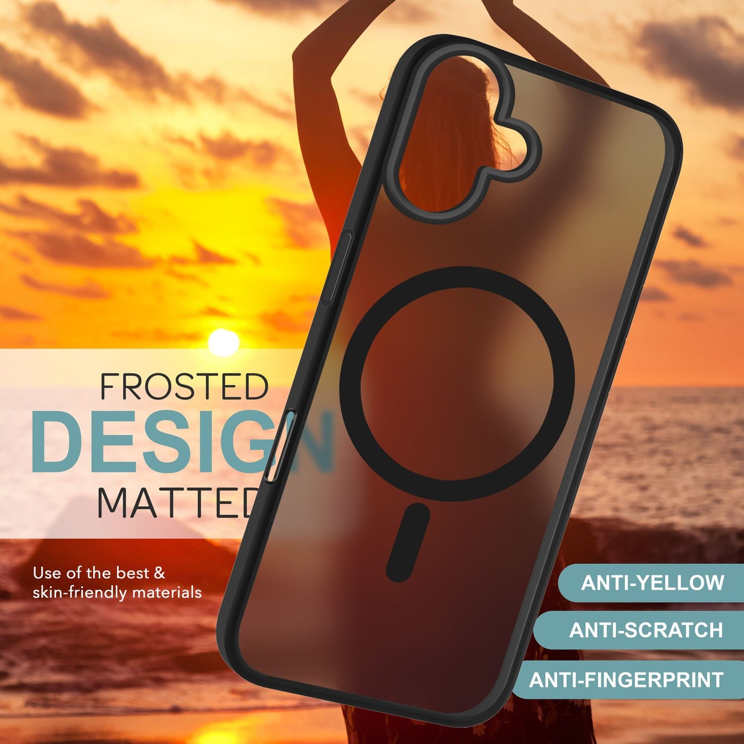 NALIA Matte MagSafe Hybrid Hülle für iPhone 16, Anti-Fingerabdruck Acryl Rückseite, Cover Semi-Transparent