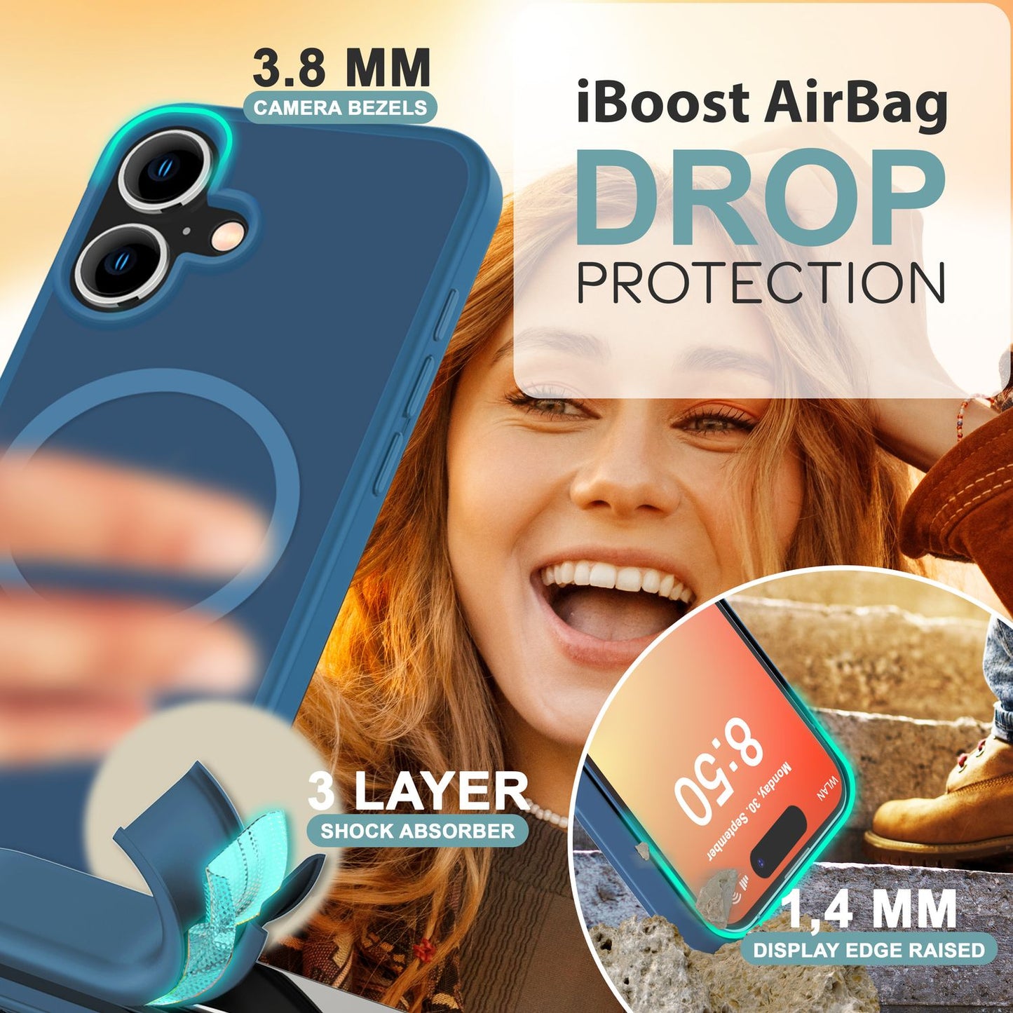 NALIA Matte MagSafe Hybrid Hülle für iPhone 16, Anti-Fingerabdruck Acryl Rückseite, Cover Semi-Transparent