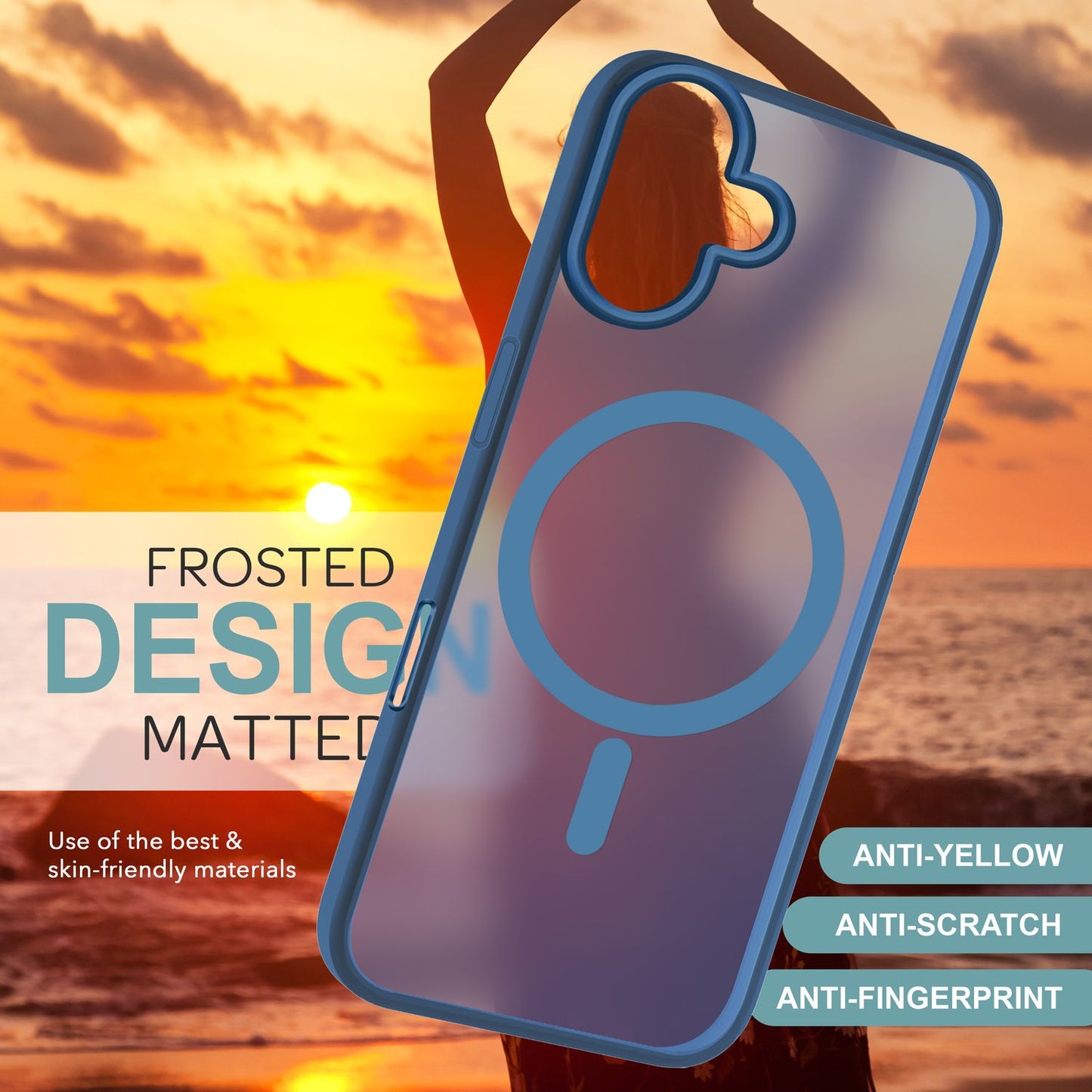 NALIA Matte MagSafe Hybrid Hülle für iPhone 16, Anti-Fingerabdruck Acryl Rückseite, Cover Semi-Transparent