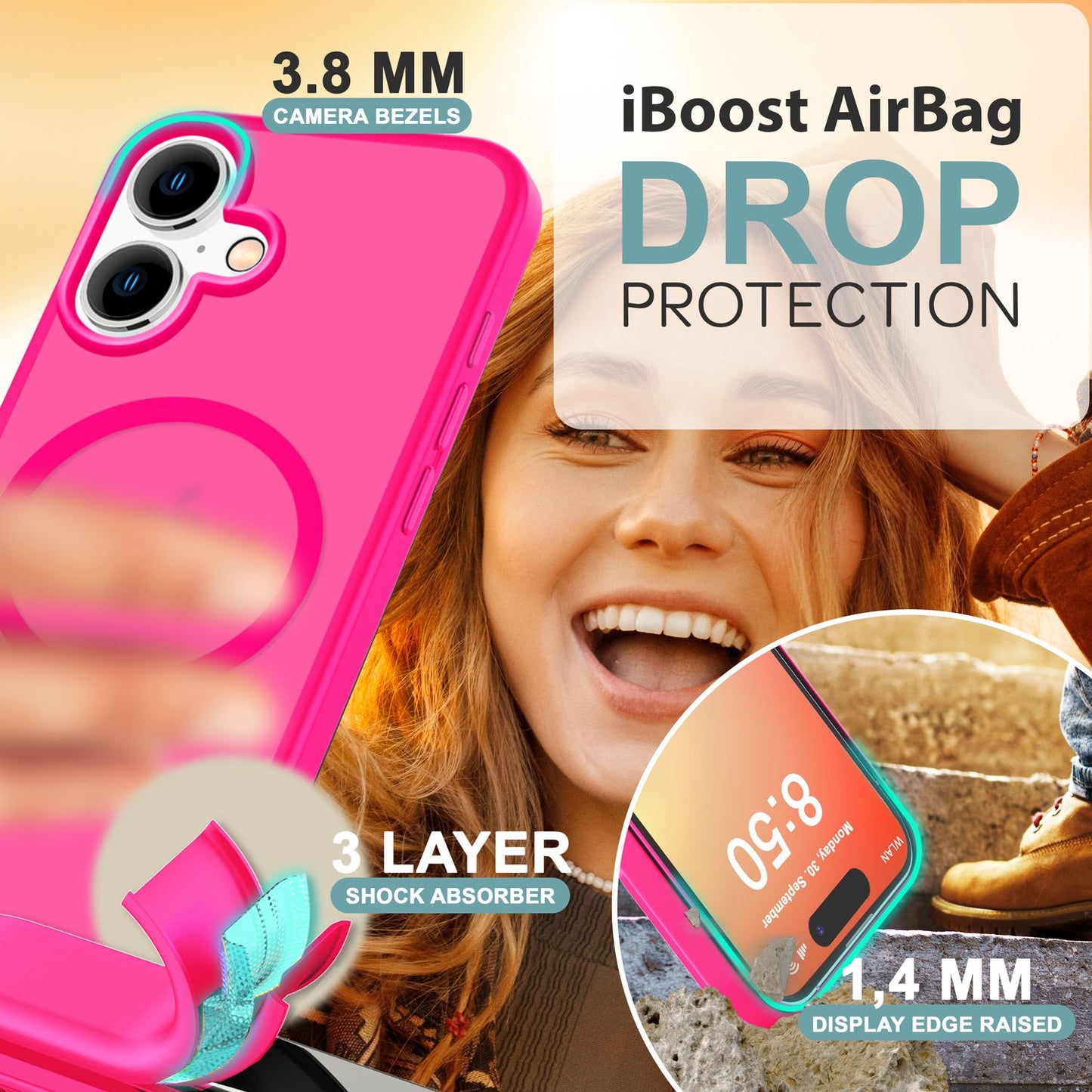 NALIA Matte MagSafe Hybrid Hülle für iPhone 16, Anti-Fingerabdruck Acryl Rückseite, Cover Semi-Transparent