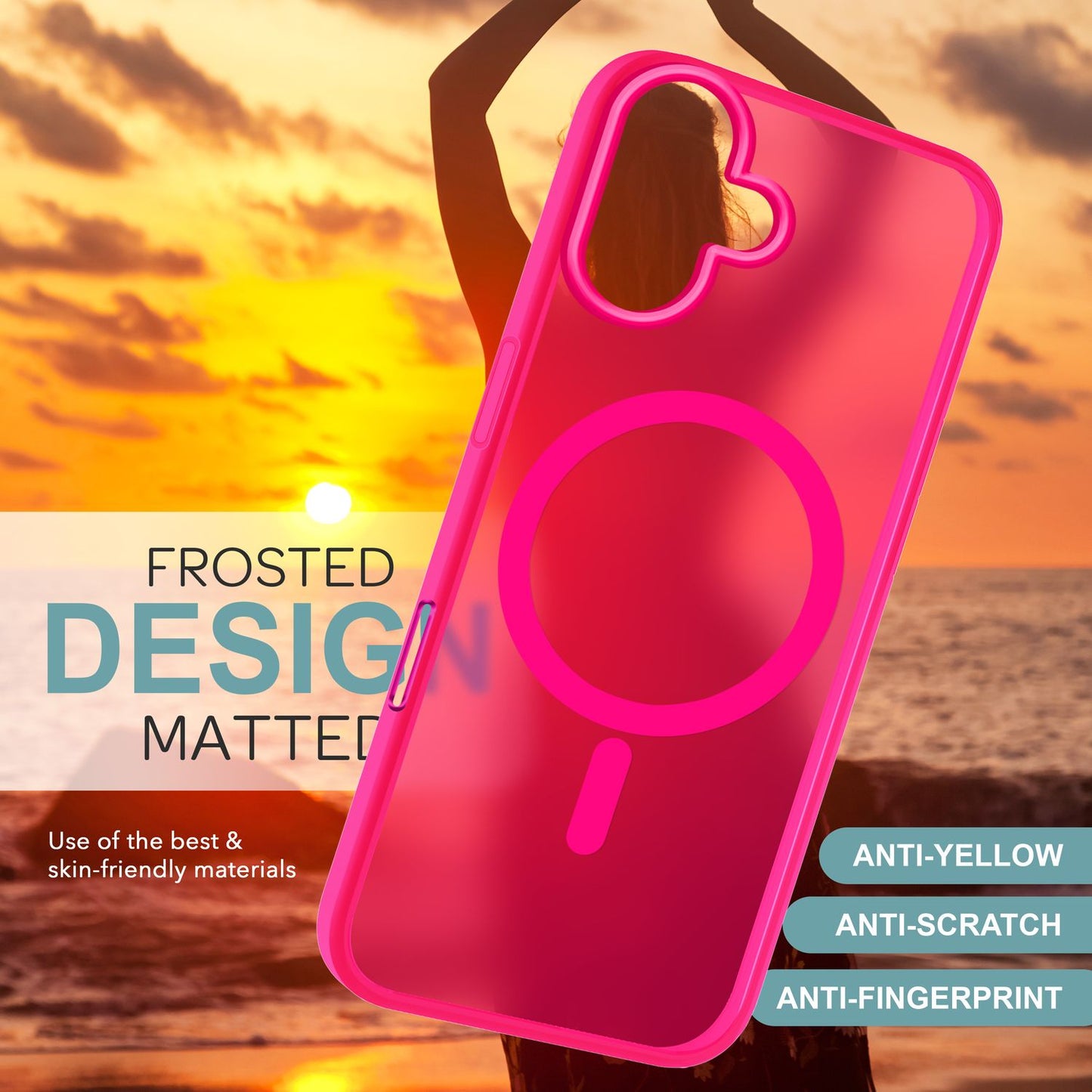 NALIA Matte MagSafe Hybrid Hülle für iPhone 16, Anti-Fingerabdruck Acryl Rückseite, Cover Semi-Transparent