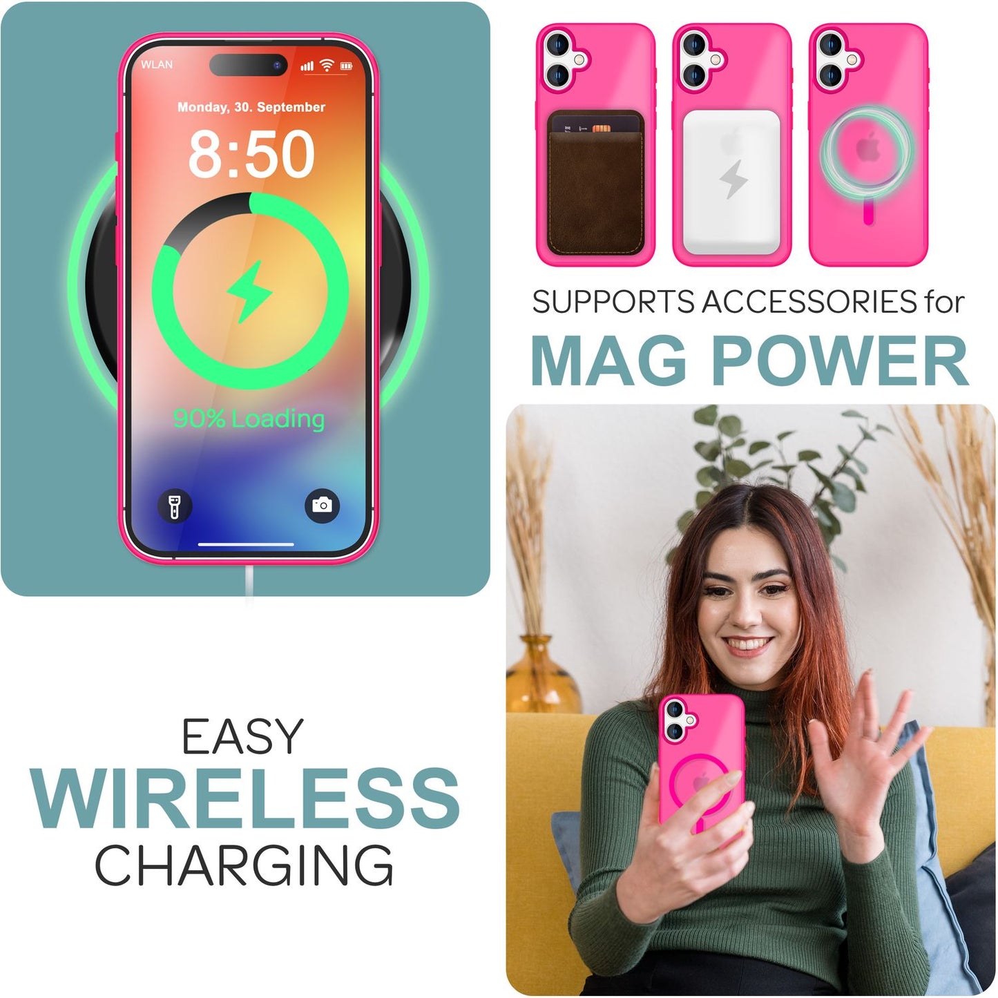 NALIA Matte MagSafe Hybrid Hülle für iPhone 16, Anti-Fingerabdruck Acryl Rückseite, Cover Semi-Transparent