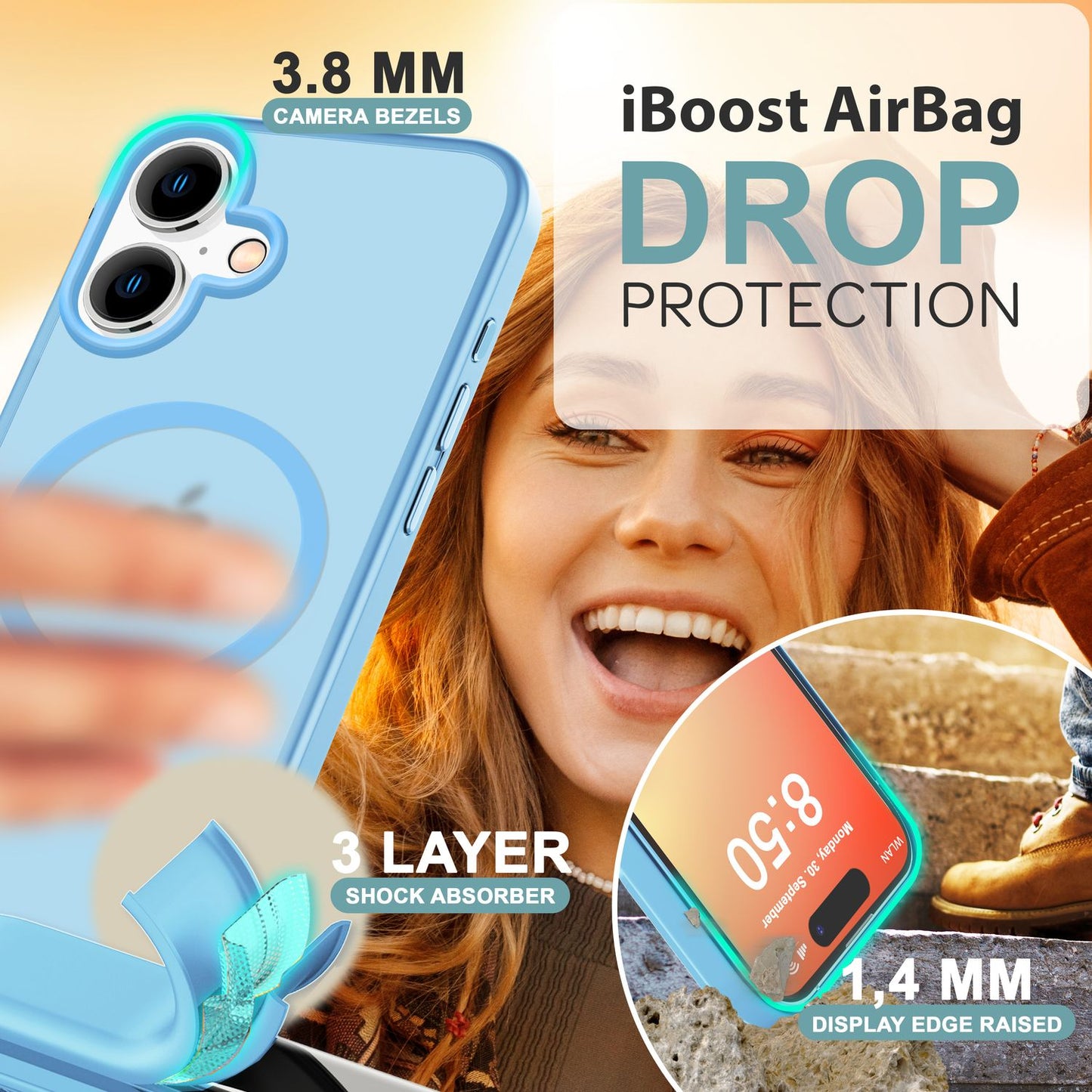 NALIA Matte MagSafe Hybrid Hülle für iPhone 16, Anti-Fingerabdruck Acryl Rückseite, Cover Semi-Transparent