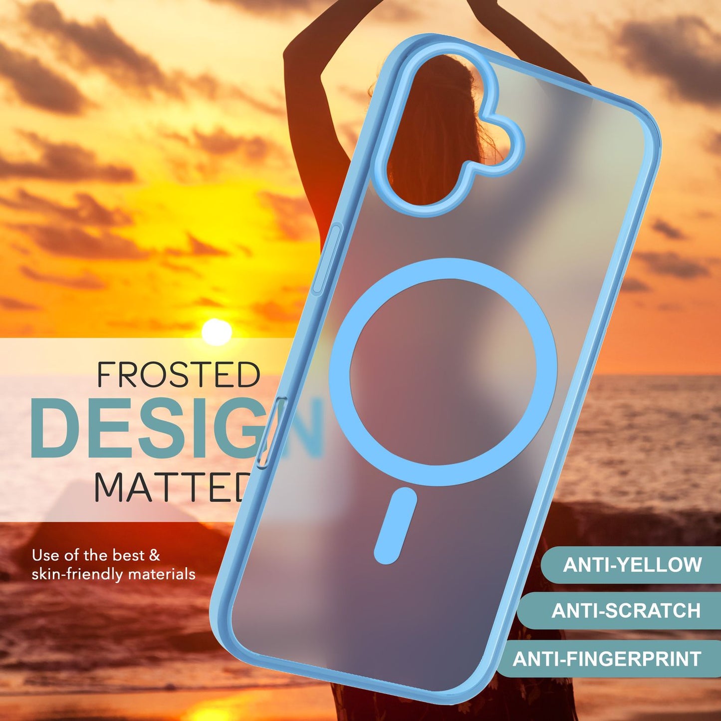 NALIA Matte MagSafe Hybrid Hülle für iPhone 16, Anti-Fingerabdruck Acryl Rückseite, Cover Semi-Transparent