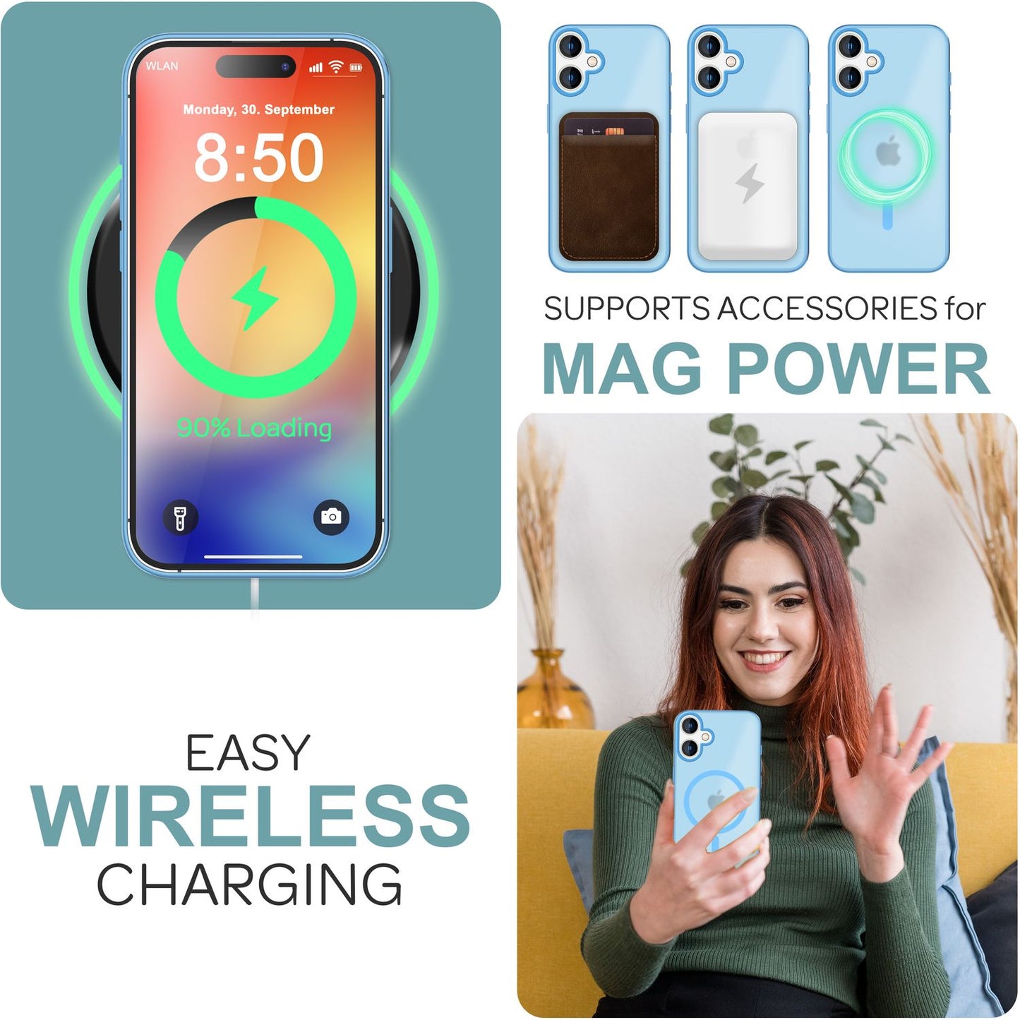 NALIA Matte MagSafe Hybrid Hülle für iPhone 16, Anti-Fingerabdruck Acryl Rückseite, Cover Semi-Transparent