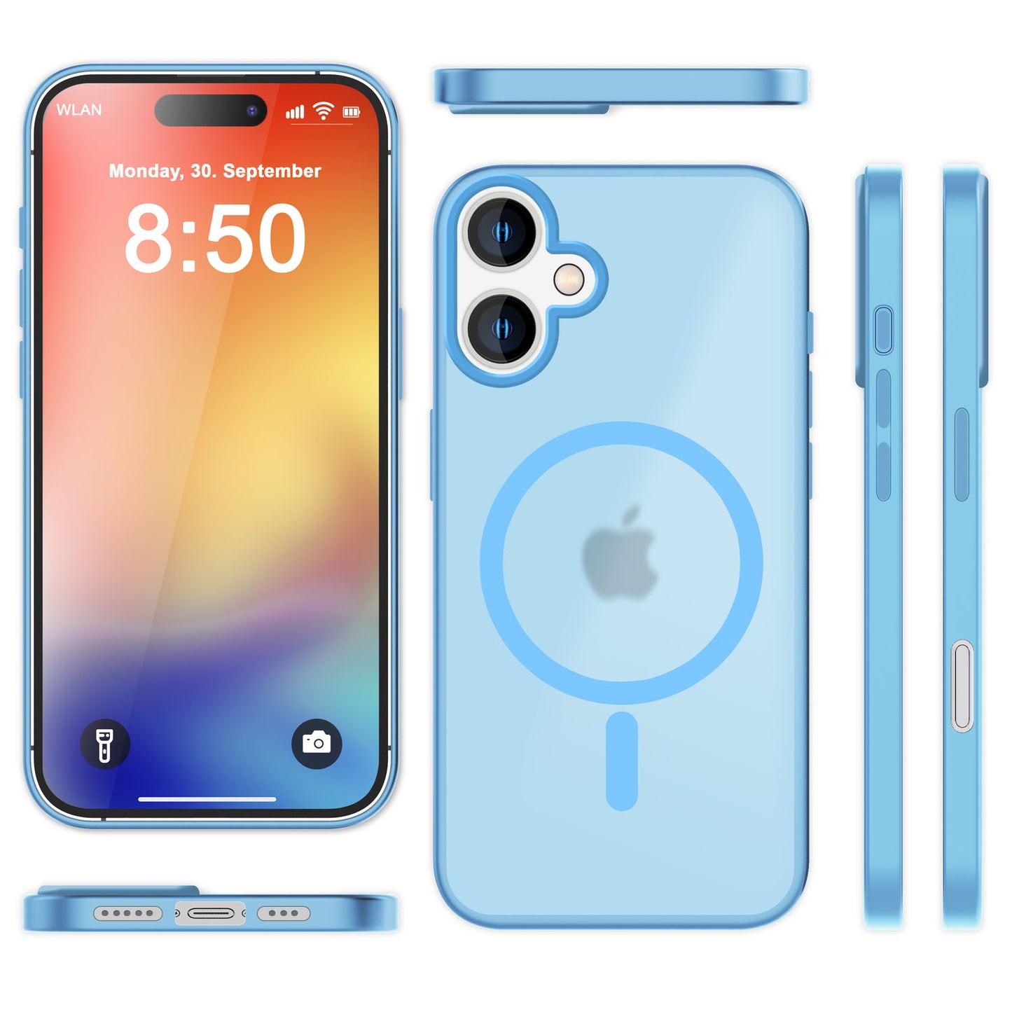 NALIA Matte MagSafe Hybrid Hülle für iPhone 16, Anti-Fingerabdruck Acryl Rückseite, Cover Semi-Transparent