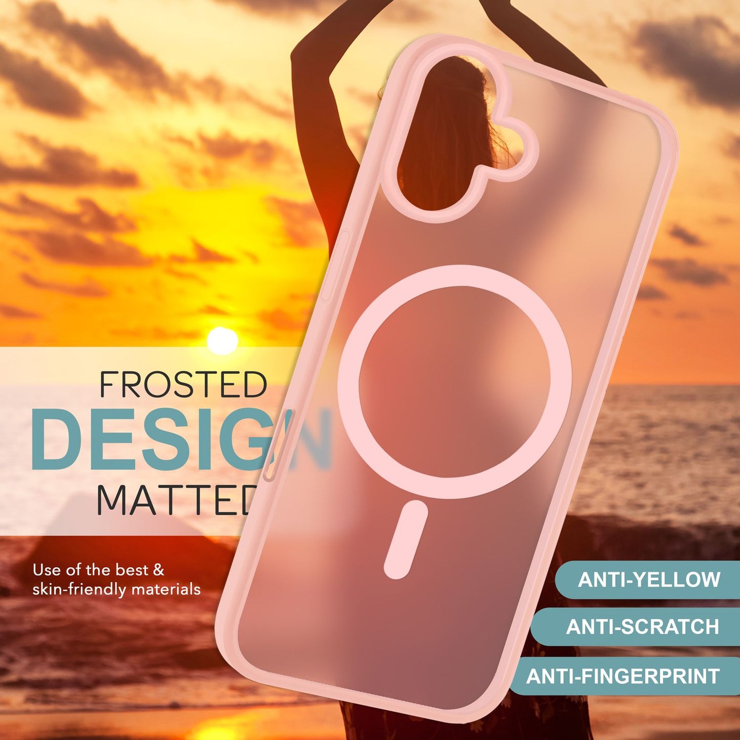 NALIA Matte MagSafe Hybrid Hülle für iPhone 16, Anti-Fingerabdruck Acryl Rückseite, Cover Semi-Transparent