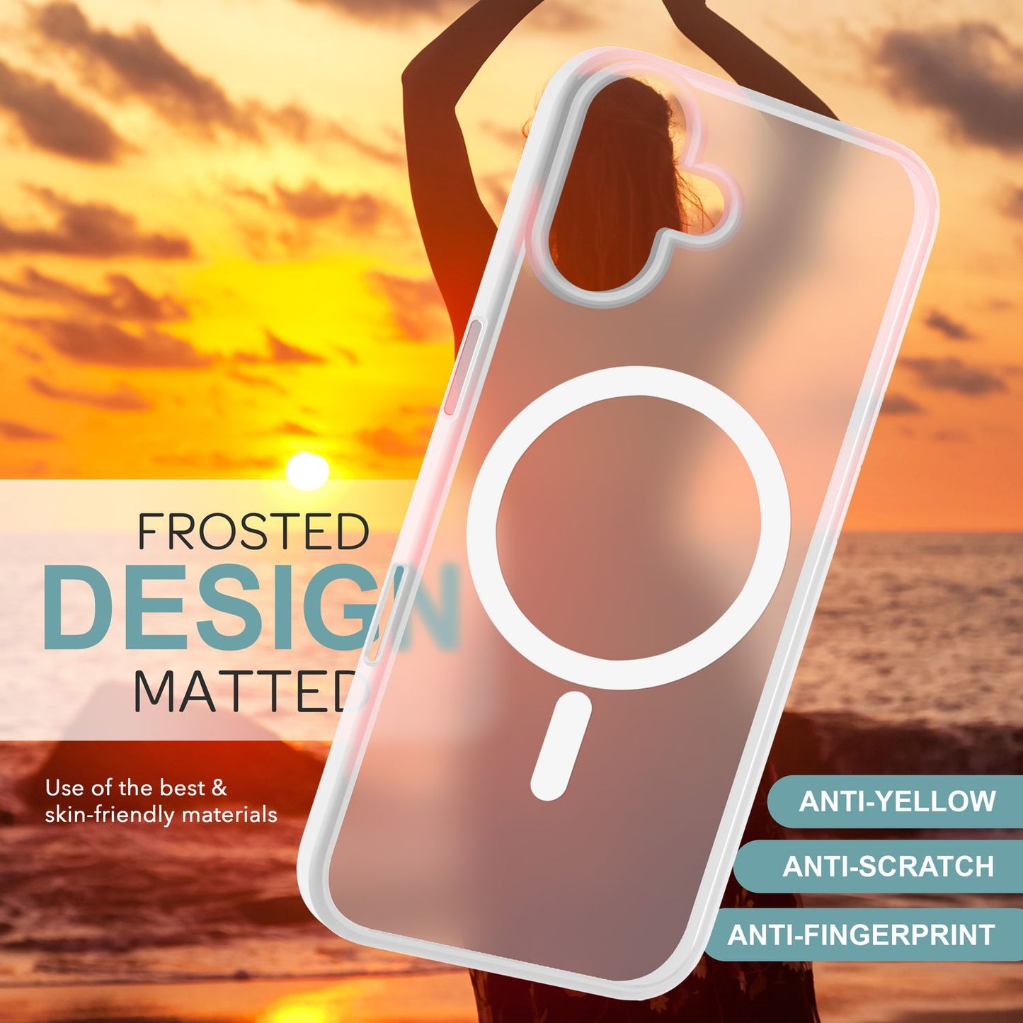 NALIA Matte MagSafe Hybrid Hülle für iPhone 16, Anti-Fingerabdruck Acryl Rückseite, Cover Semi-Transparent